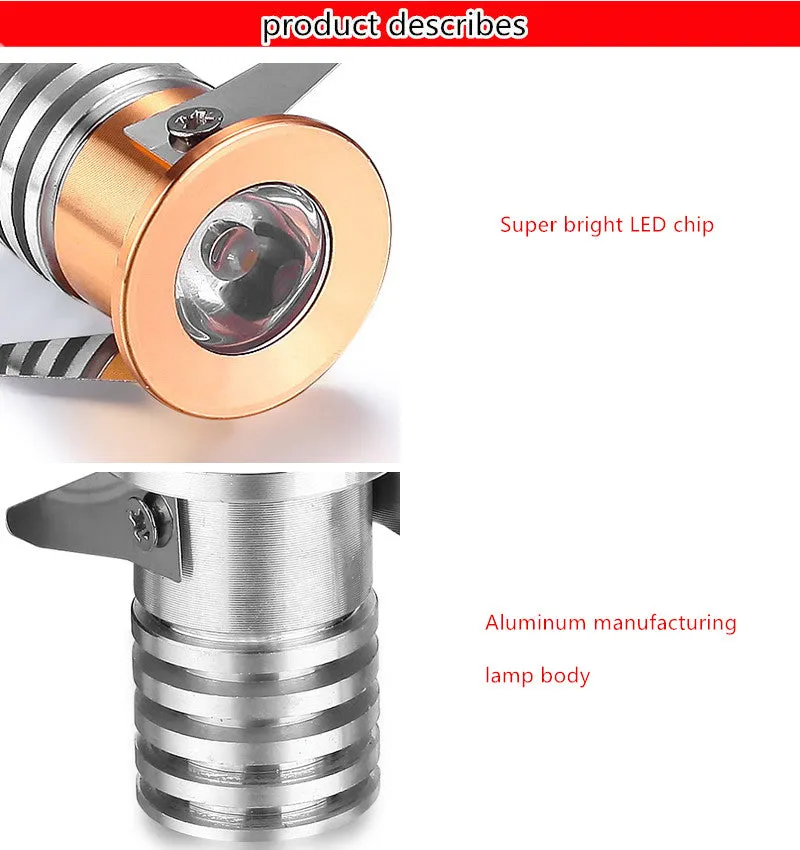 10X Super small pollex LED Downlight Recessed in LED Spot light 1W 3W 220V For indoor Store counter Home kitchen Lighting light