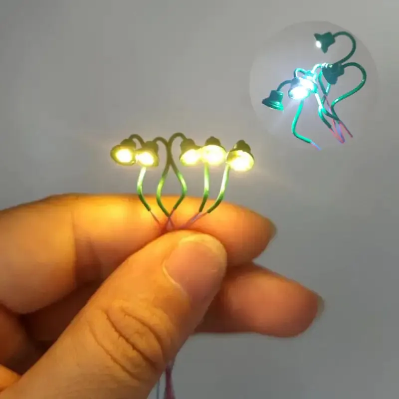 5Pcs HO 1/87 Scale Wall Mount Gooseneck Lamp