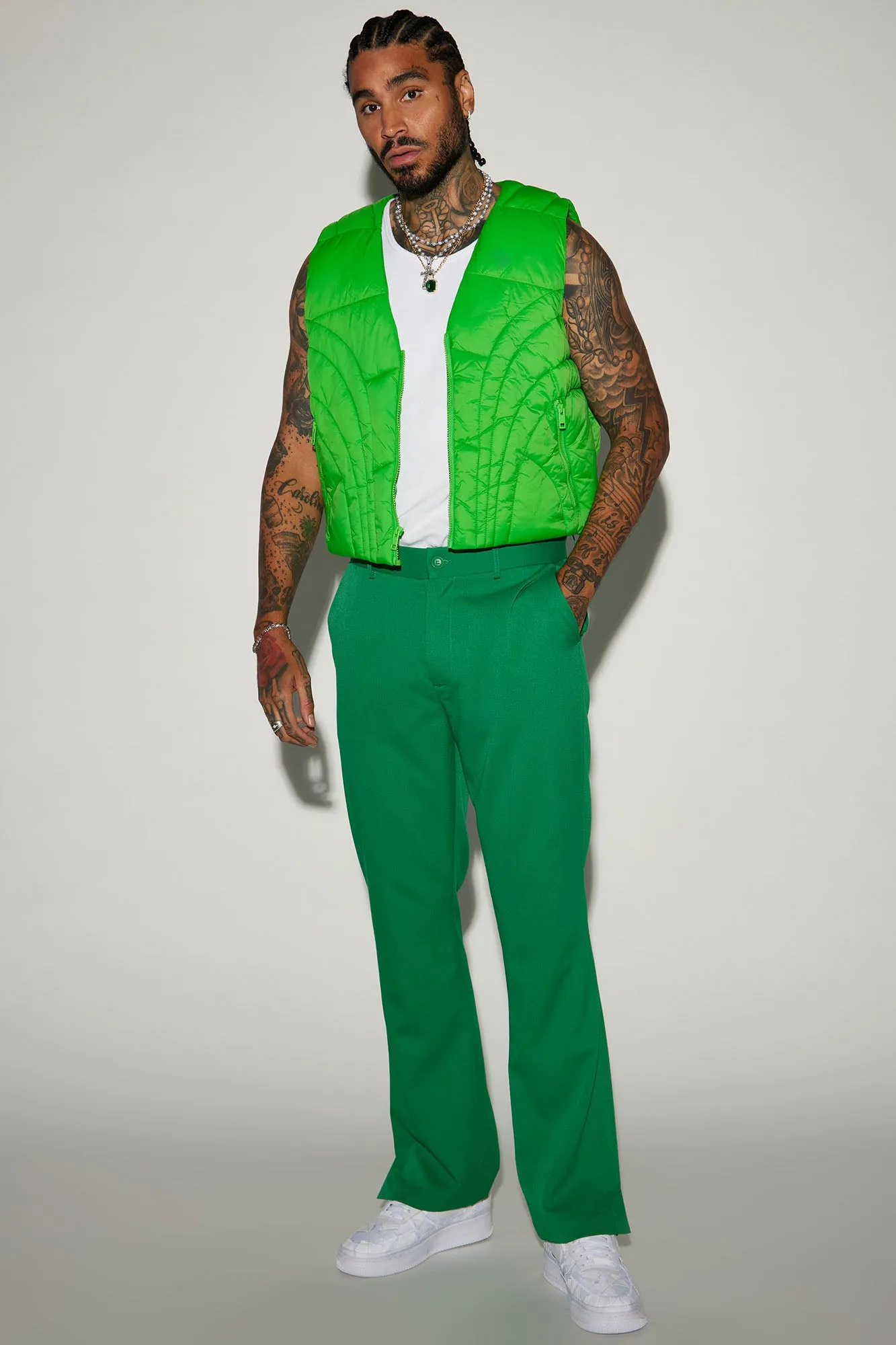 Avalon Nylon Cropped Tactical Padded Vest - Green