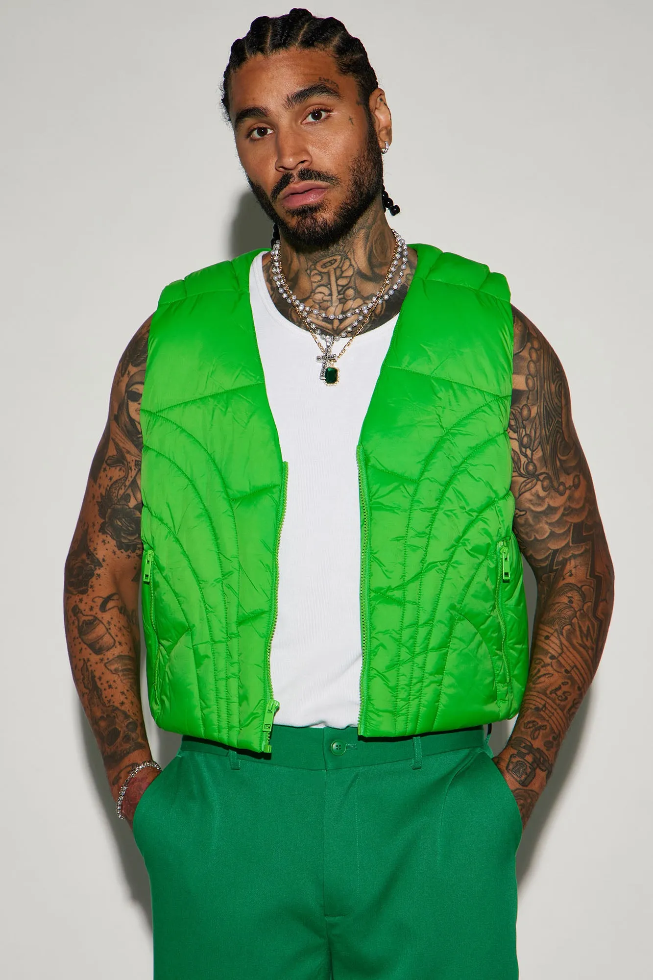 Avalon Nylon Cropped Tactical Padded Vest - Green