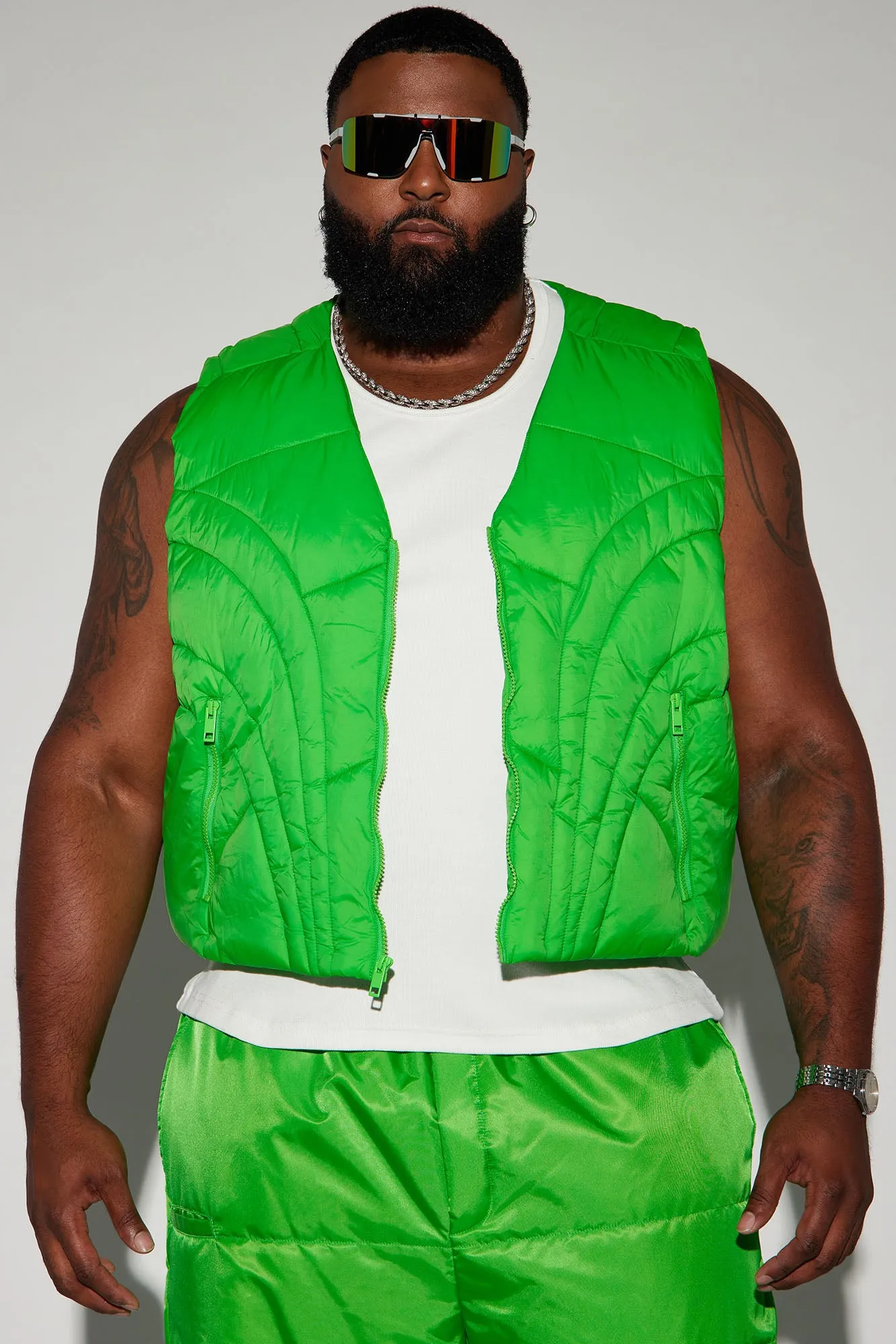 Avalon Nylon Cropped Tactical Padded Vest - Green