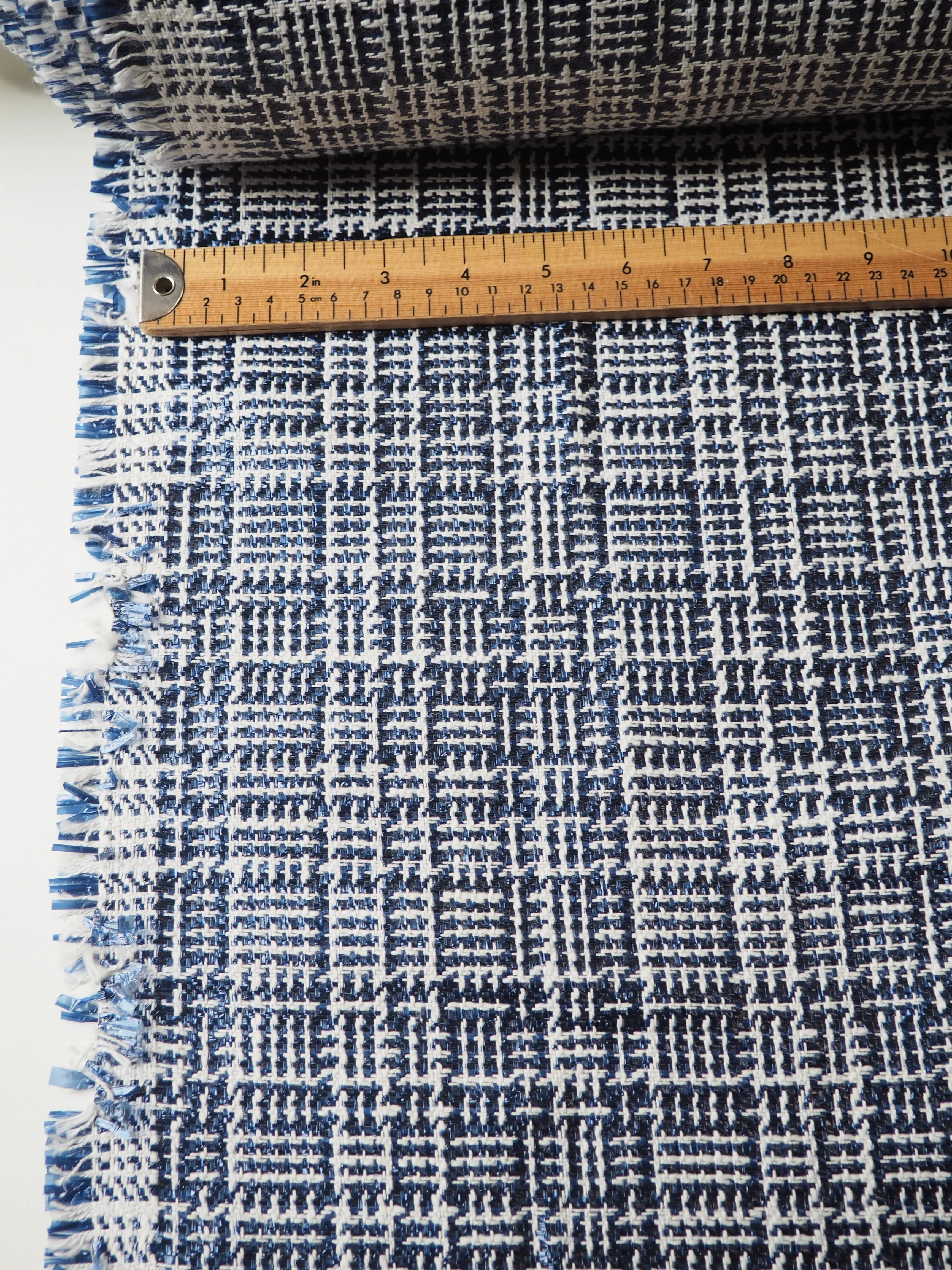 Blue Check Cotton Plastic Tweed