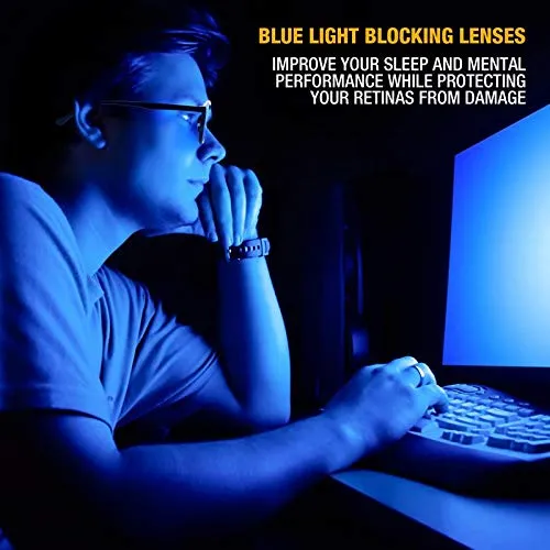 Blue Light Blocking Glasses - Computer Screen Bluelight Protection - Anti UV Glare - Buxton Model ( 0.0, Black)