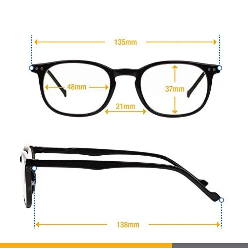 Blue Light Blocking Glasses - Computer Screen Bluelight Protection - Anti UV Glare - Buxton Model ( 0.0, Black)