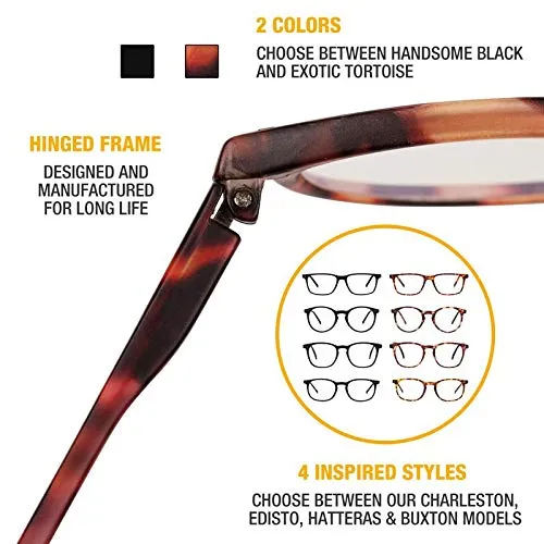Blue Light Blocking Glasses - Computer Screen Bluelight Protection - Anti UV Glare - Hatteras Model ( 1.25, Tortoise)