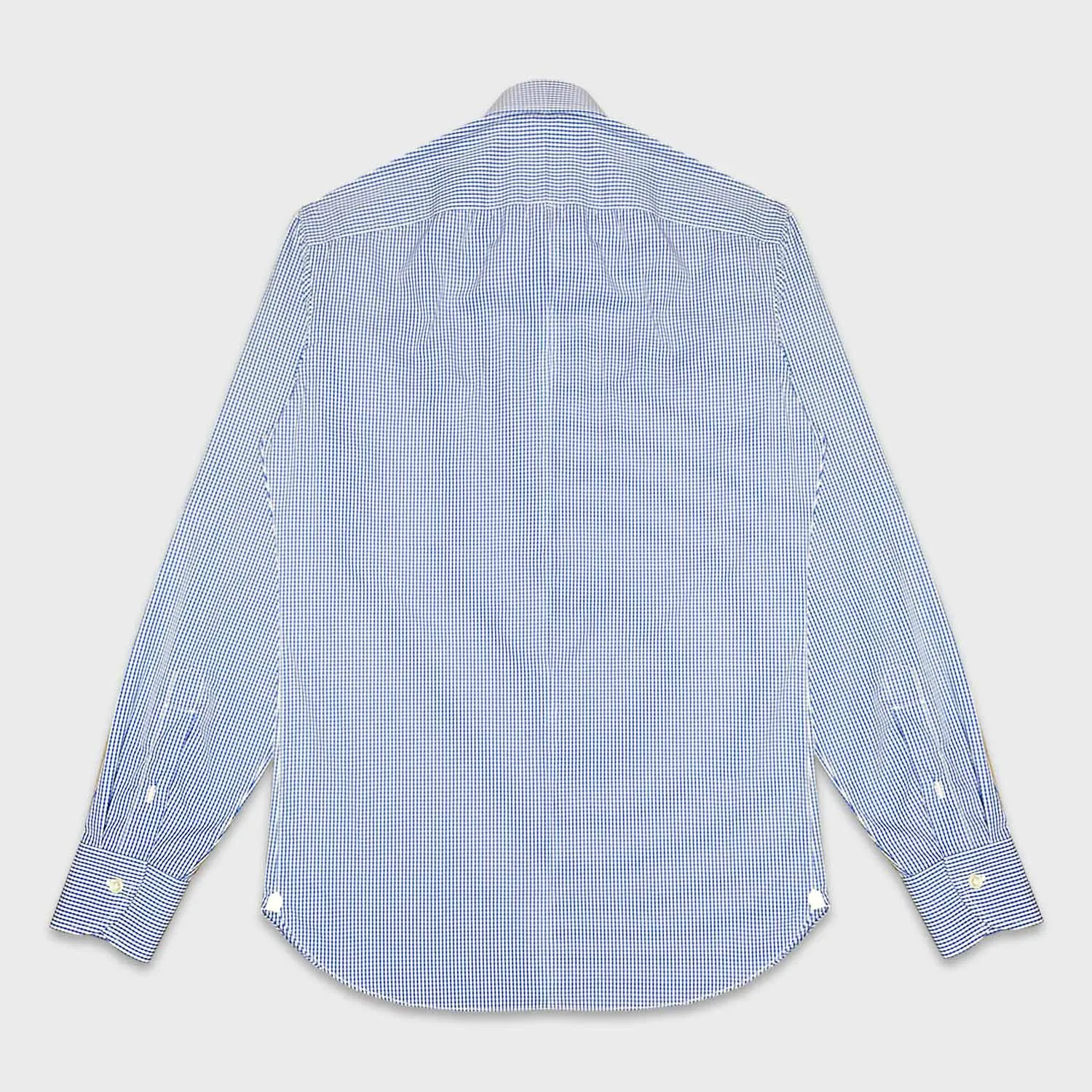 Borriello Micro Checked Shirt Thomas Mason Cotton Cobalt Blue