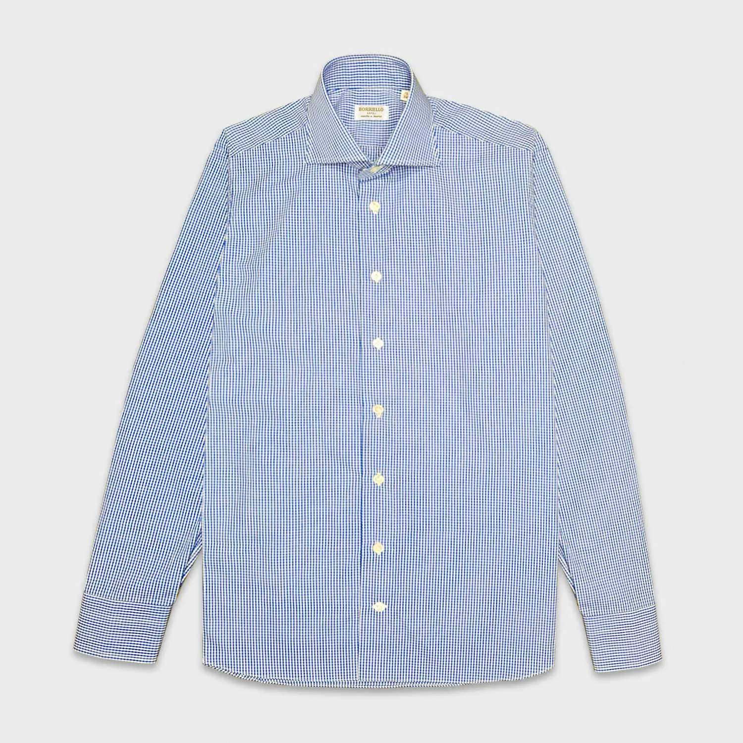 Borriello Micro Checked Shirt Thomas Mason Cotton Cobalt Blue