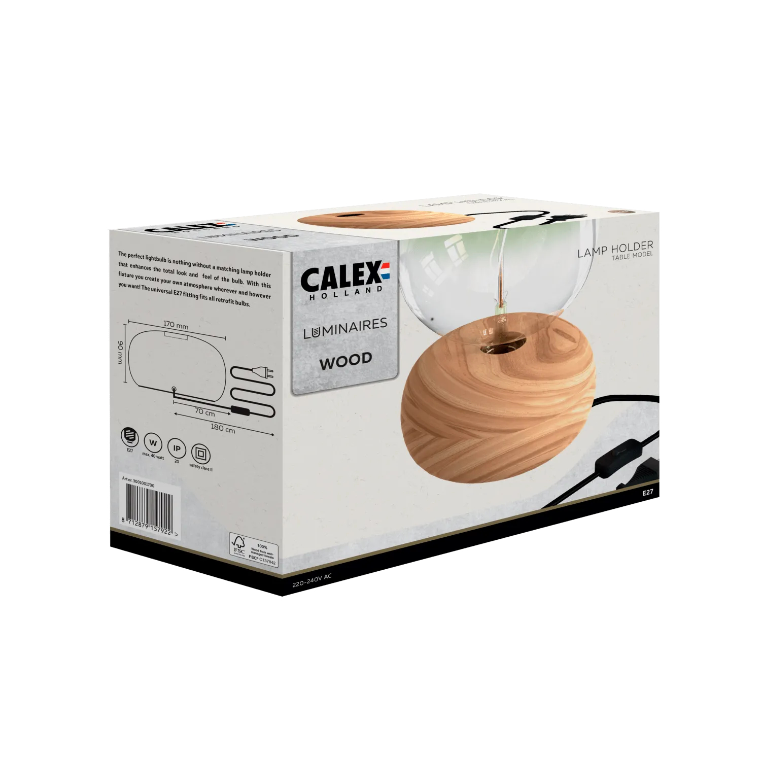 Calex Table Lamp Round - E27 - FSC Wood - Excl. light source