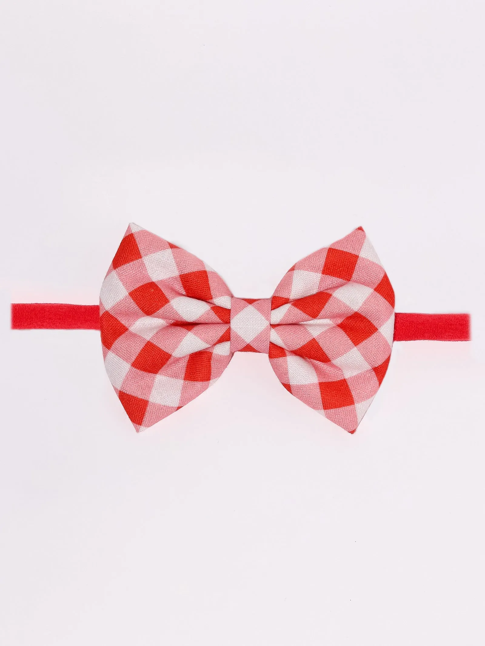 Christmas Checked Christmas Bow Headband- Red & White