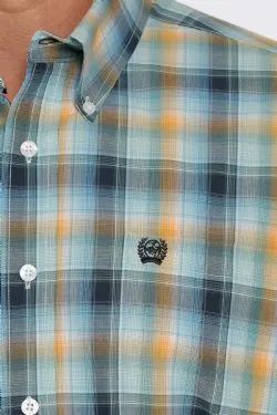 CINCH MEN'S OMBRE PLAID BUTTON-DOWN WESTERN SHIRT - BLUE / ORANGE / GREEN - MTW1105422