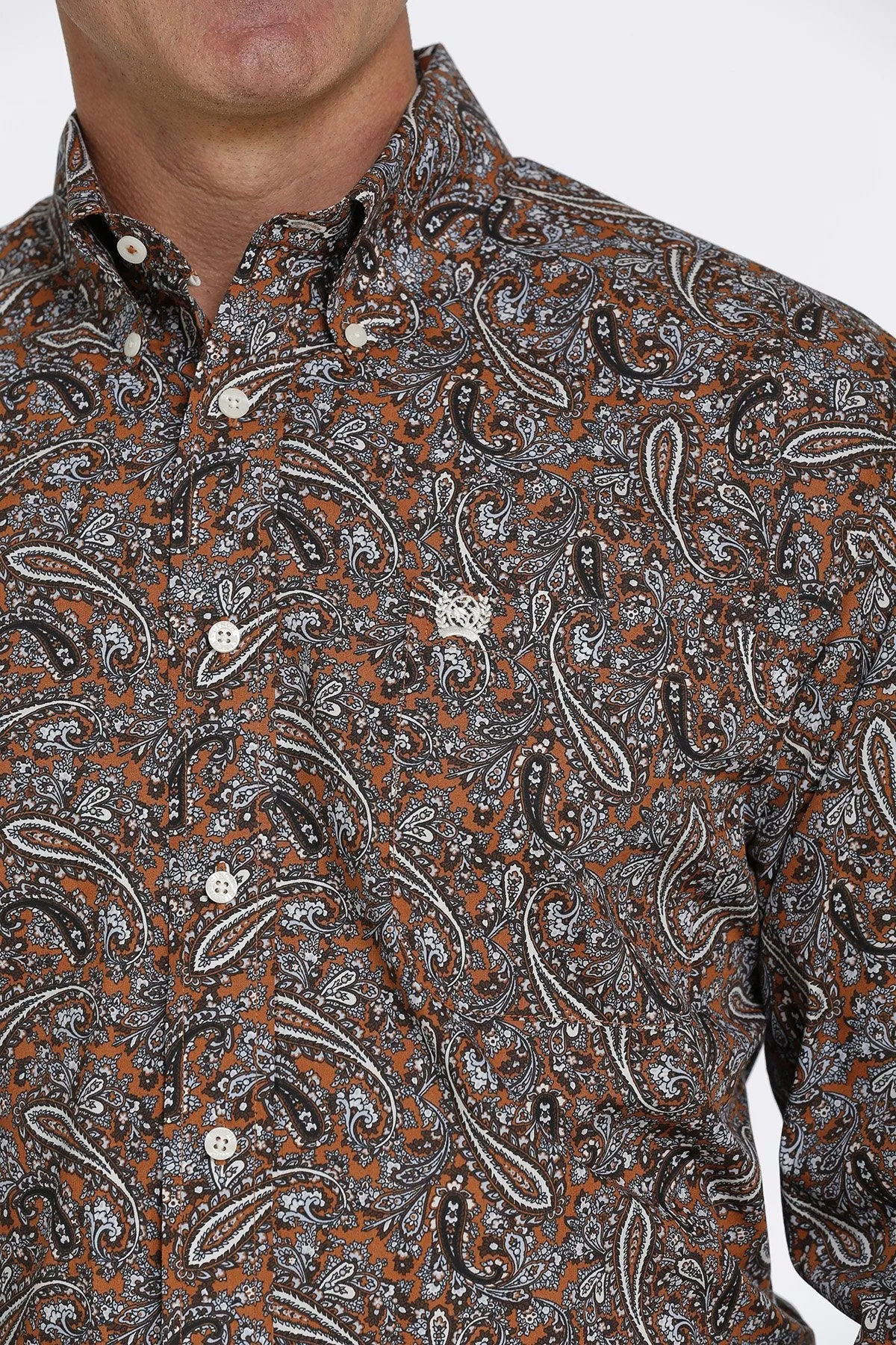 Cinch Mens Paisley Print Buttoned Down Western L/S Shirt - Brown/Blue - MTW1105453