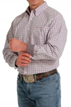 Cinch Mens  Plaid Button Down L/S Shirt - WHITE/PINK/BLACK - MTW1105592