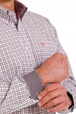 Cinch Mens  Plaid Button Down L/S Shirt - WHITE/PINK/BLACK - MTW1105592