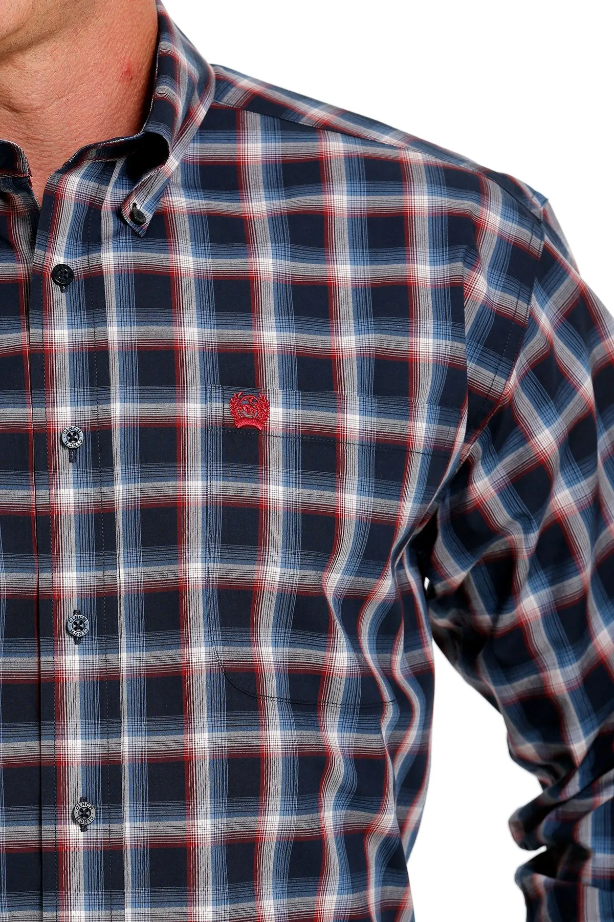 Cinch Mens Plaid Button Down Shirt - Navy/Red/Cream - MTW1105624