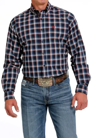 Cinch Mens Plaid Button Down Shirt - Navy/Red/Cream - MTW1105624