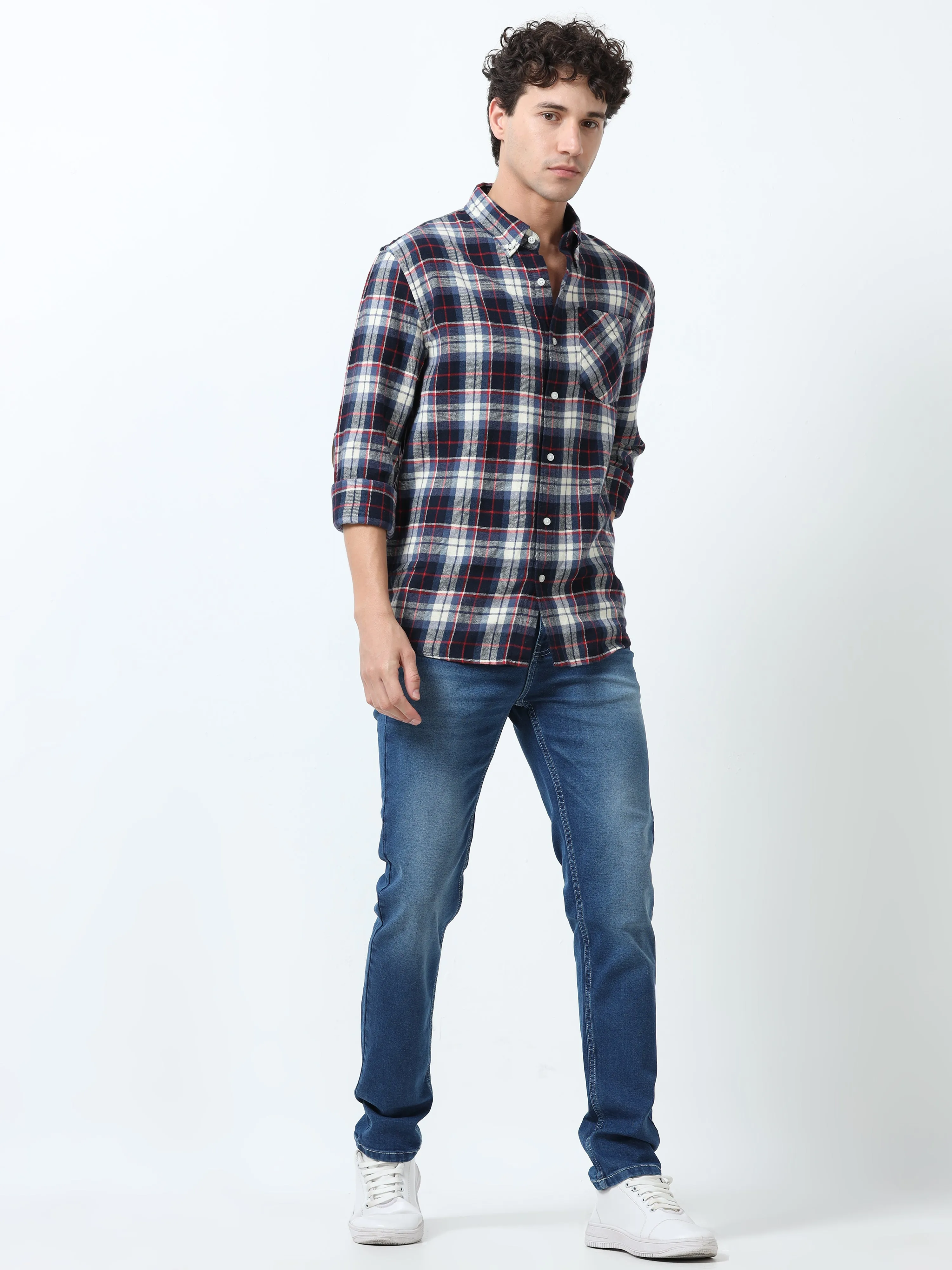 Clio - Brushed Checkered Shirt - Blue Checkered