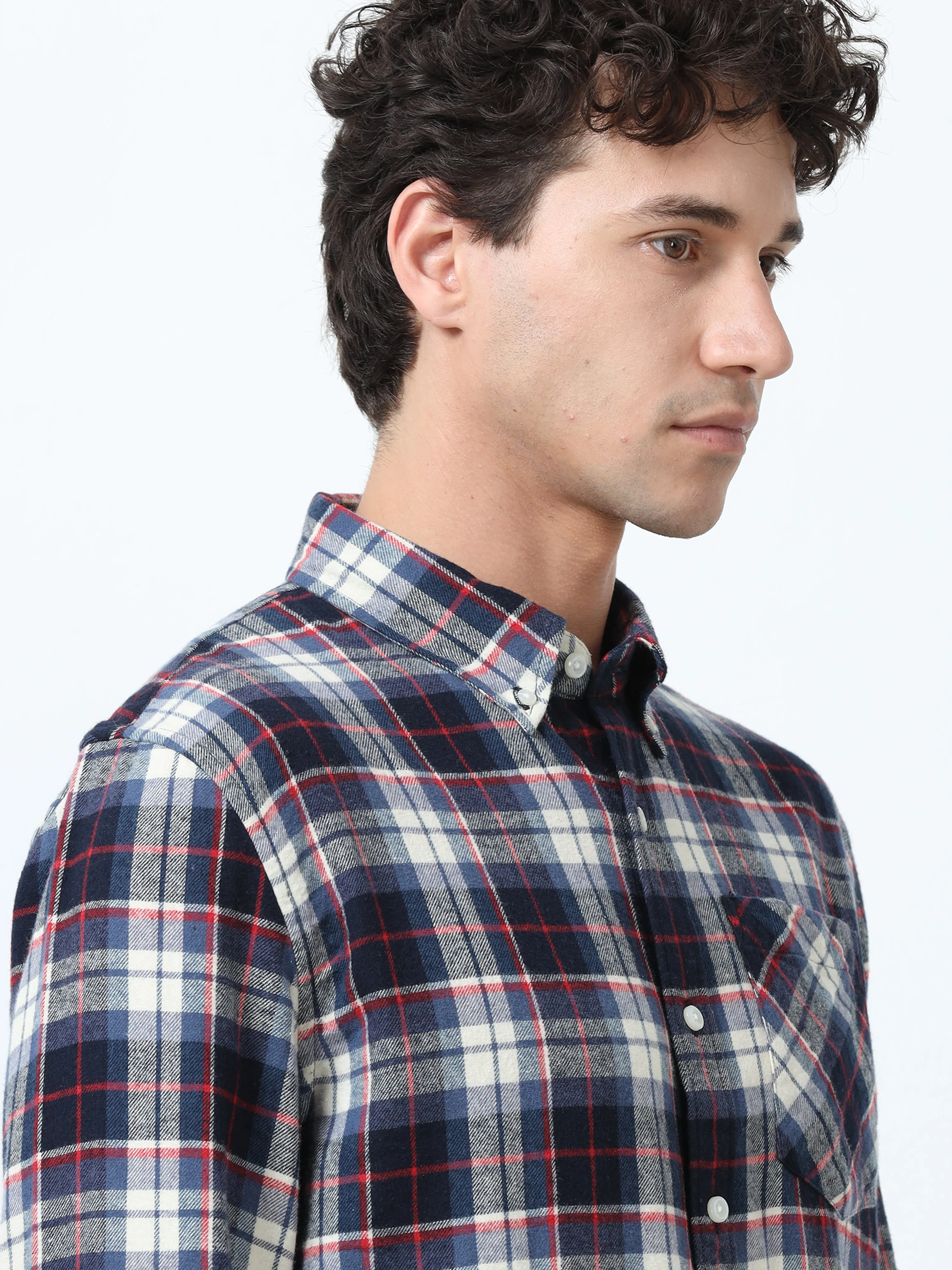 Clio - Brushed Checkered Shirt - Blue Checkered