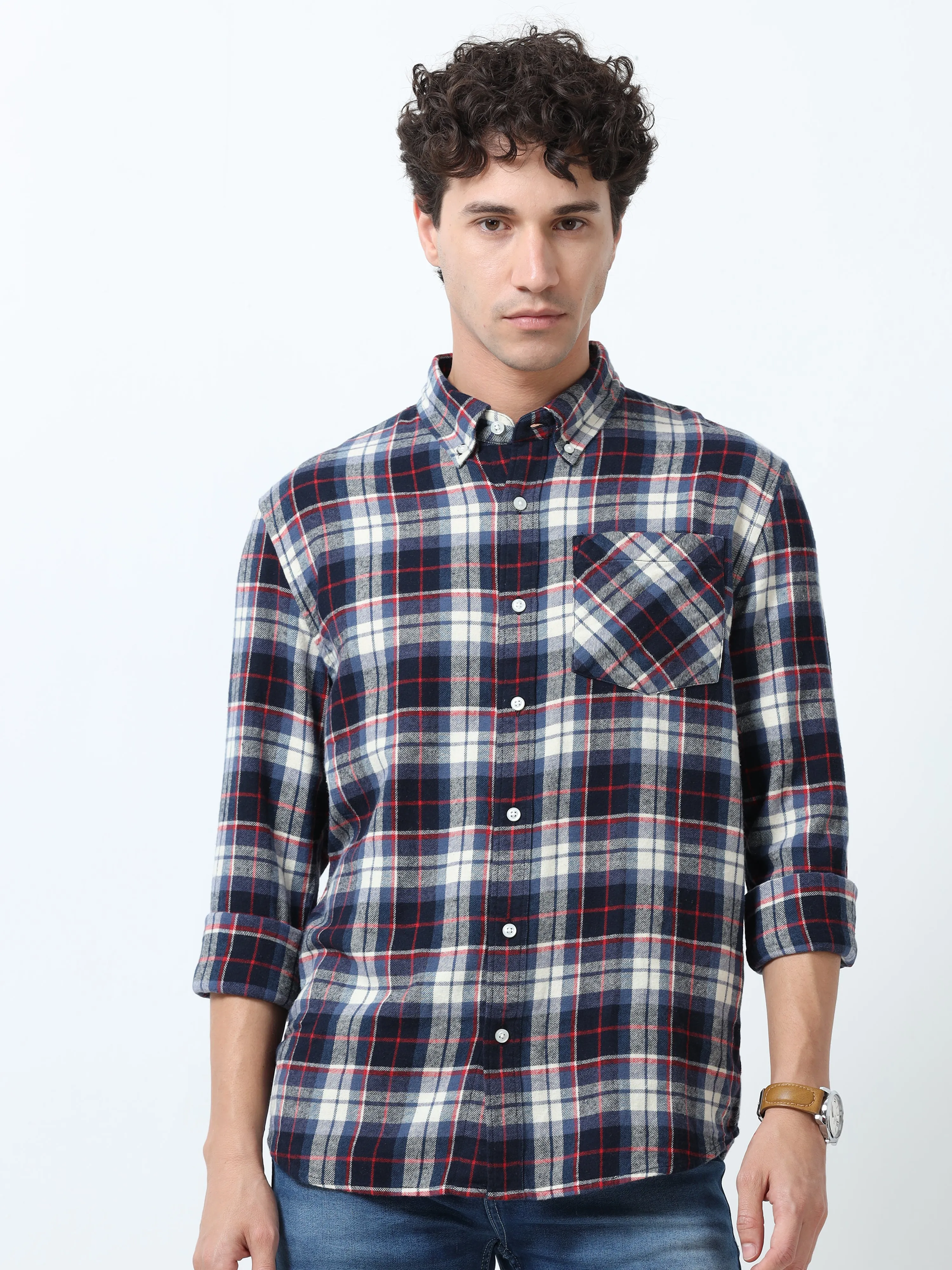 Clio - Brushed Checkered Shirt - Blue Checkered