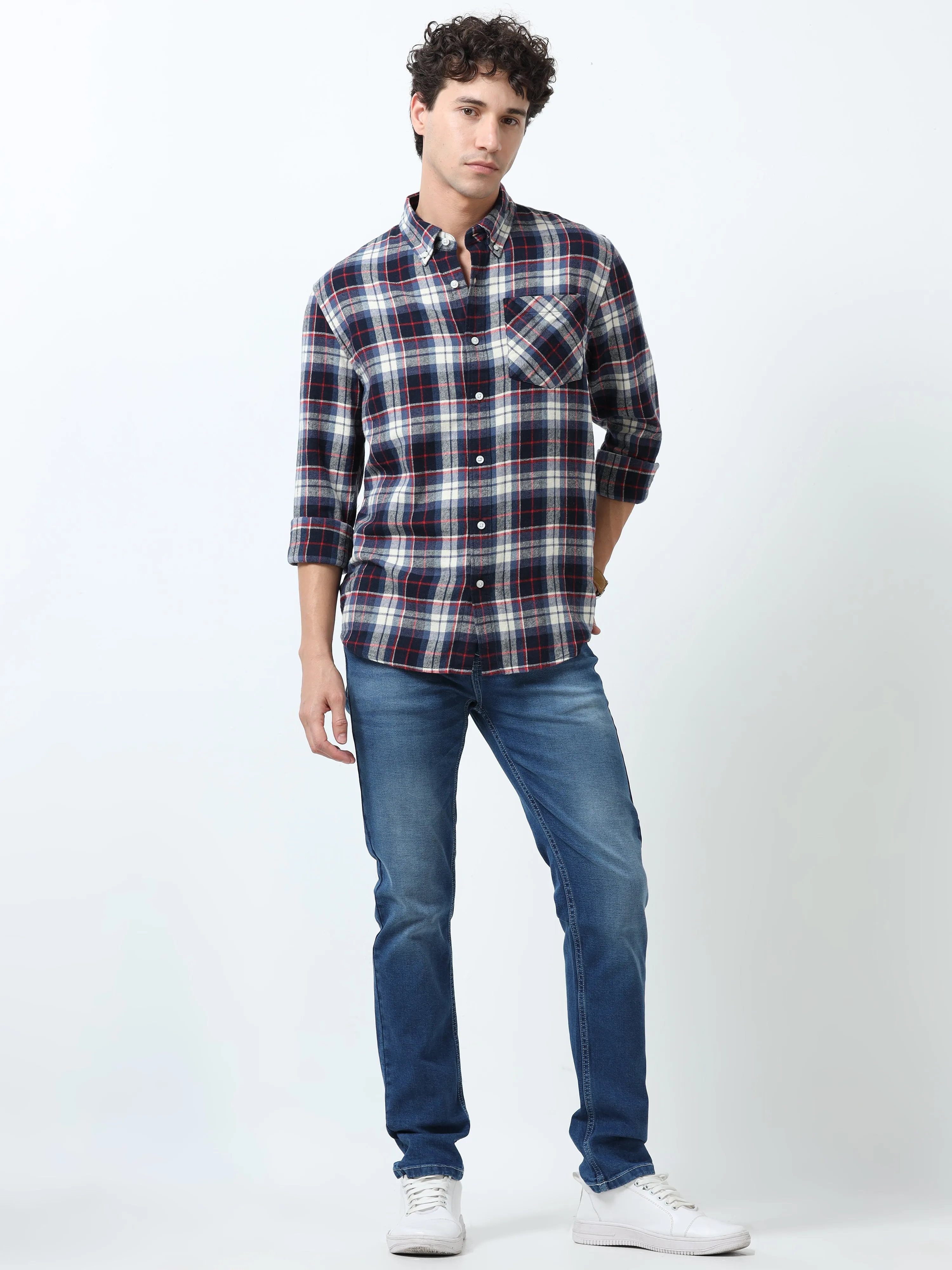 Clio - Brushed Checkered Shirt - Blue Checkered