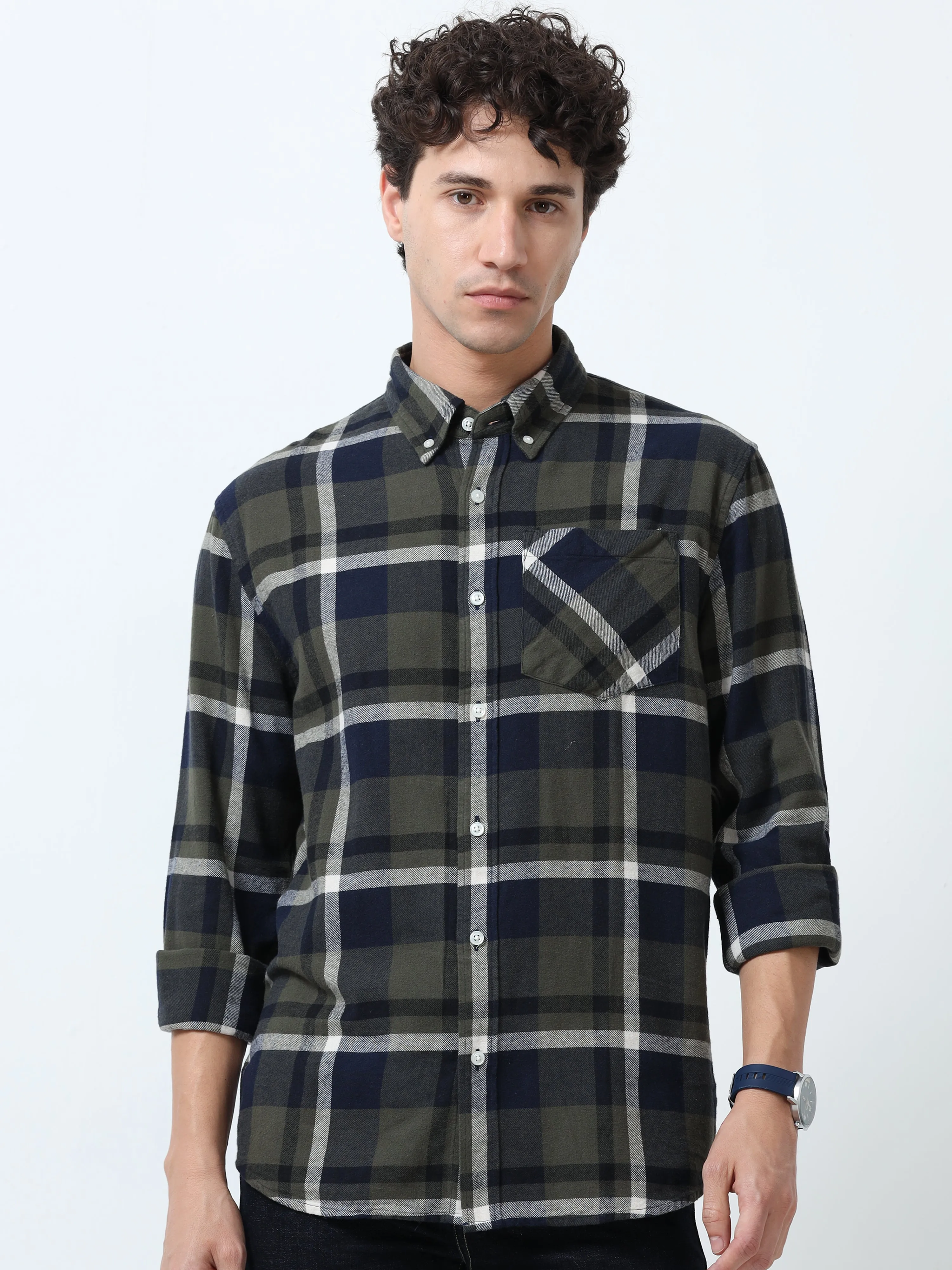 Clio - Brushed Checkered Shirt - Dark Green