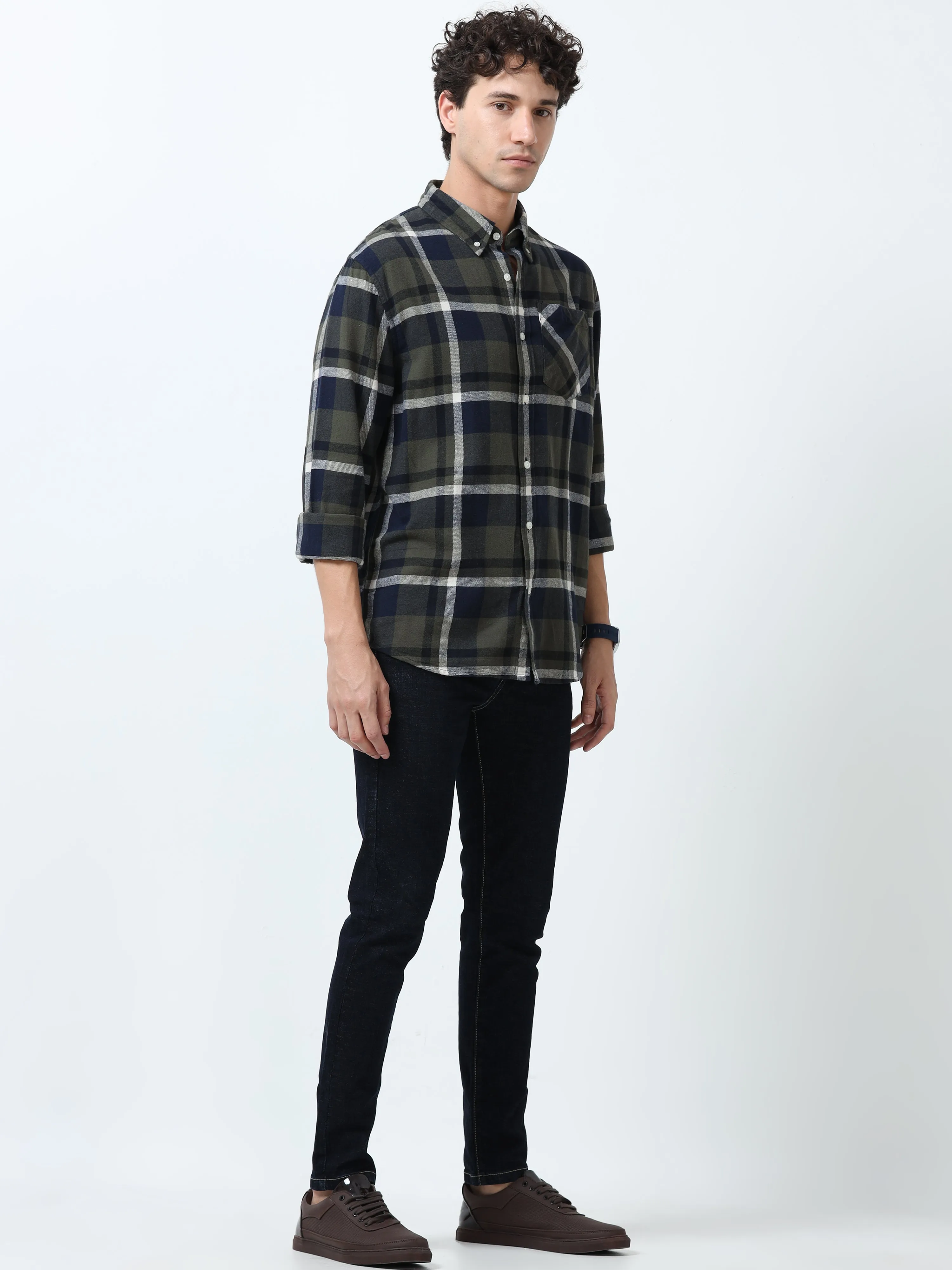 Clio - Brushed Checkered Shirt - Dark Green