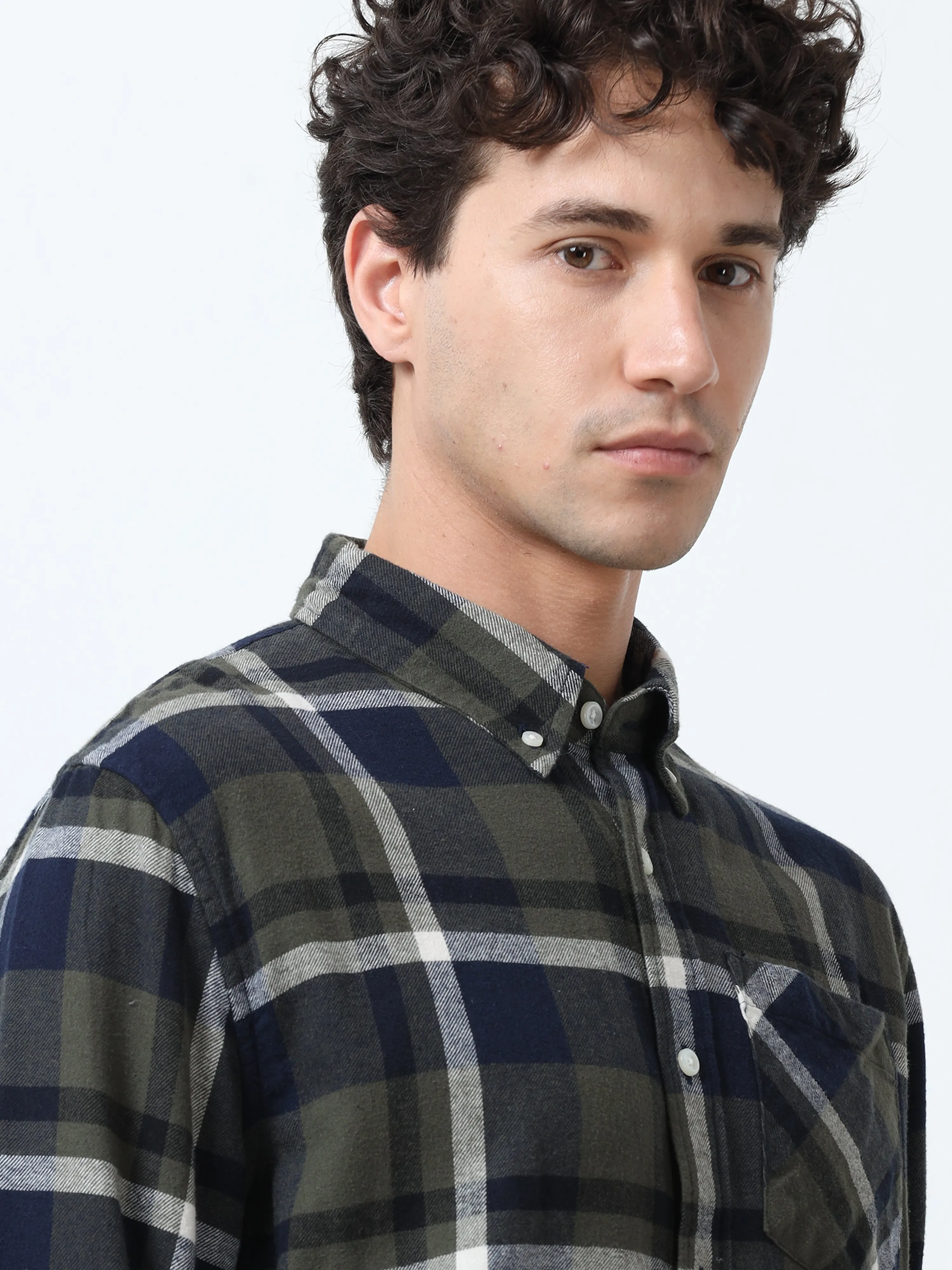 Clio - Brushed Checkered Shirt - Dark Green