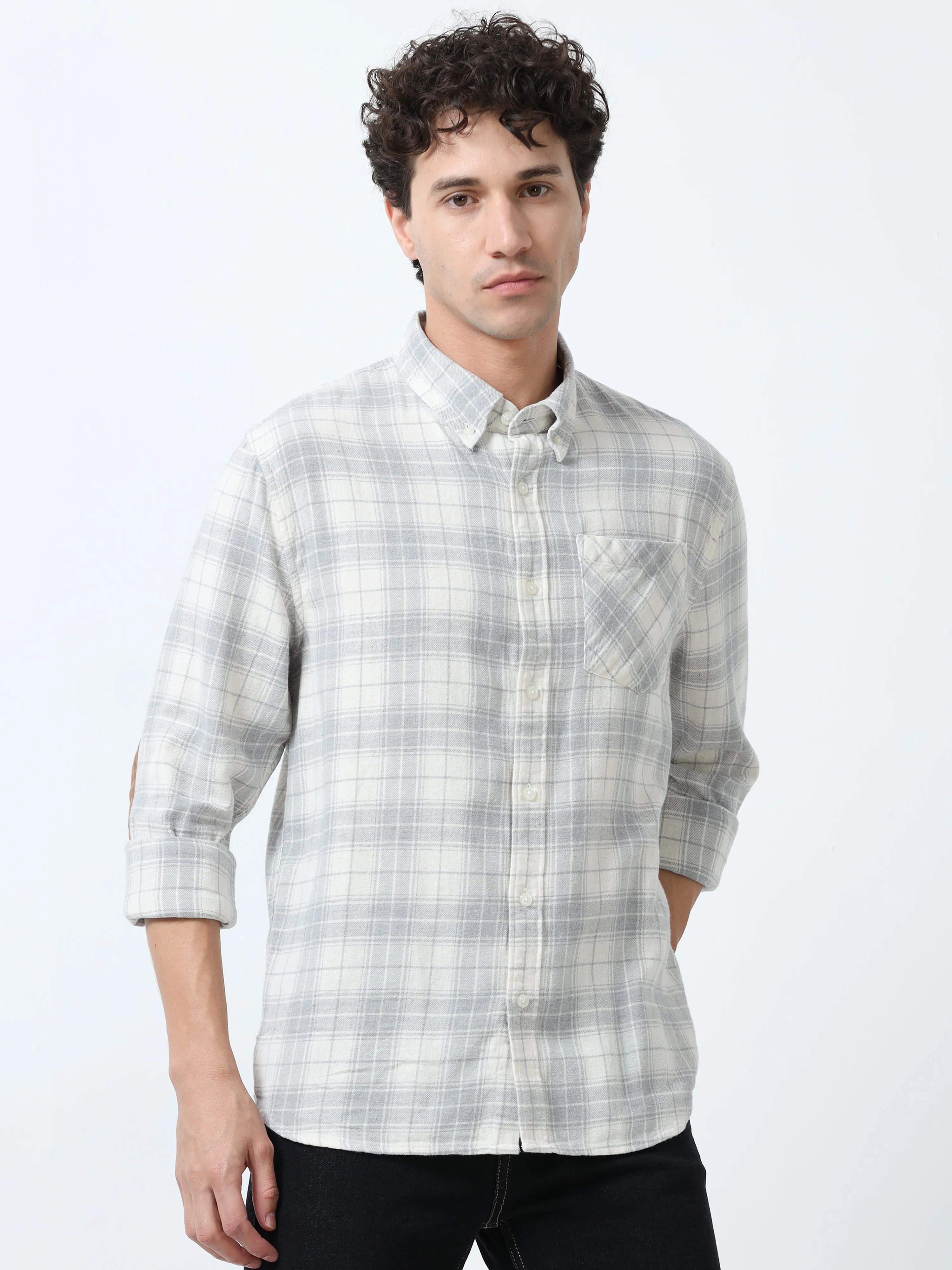 Clio - Brushed Checkered Shirt - White and Grey