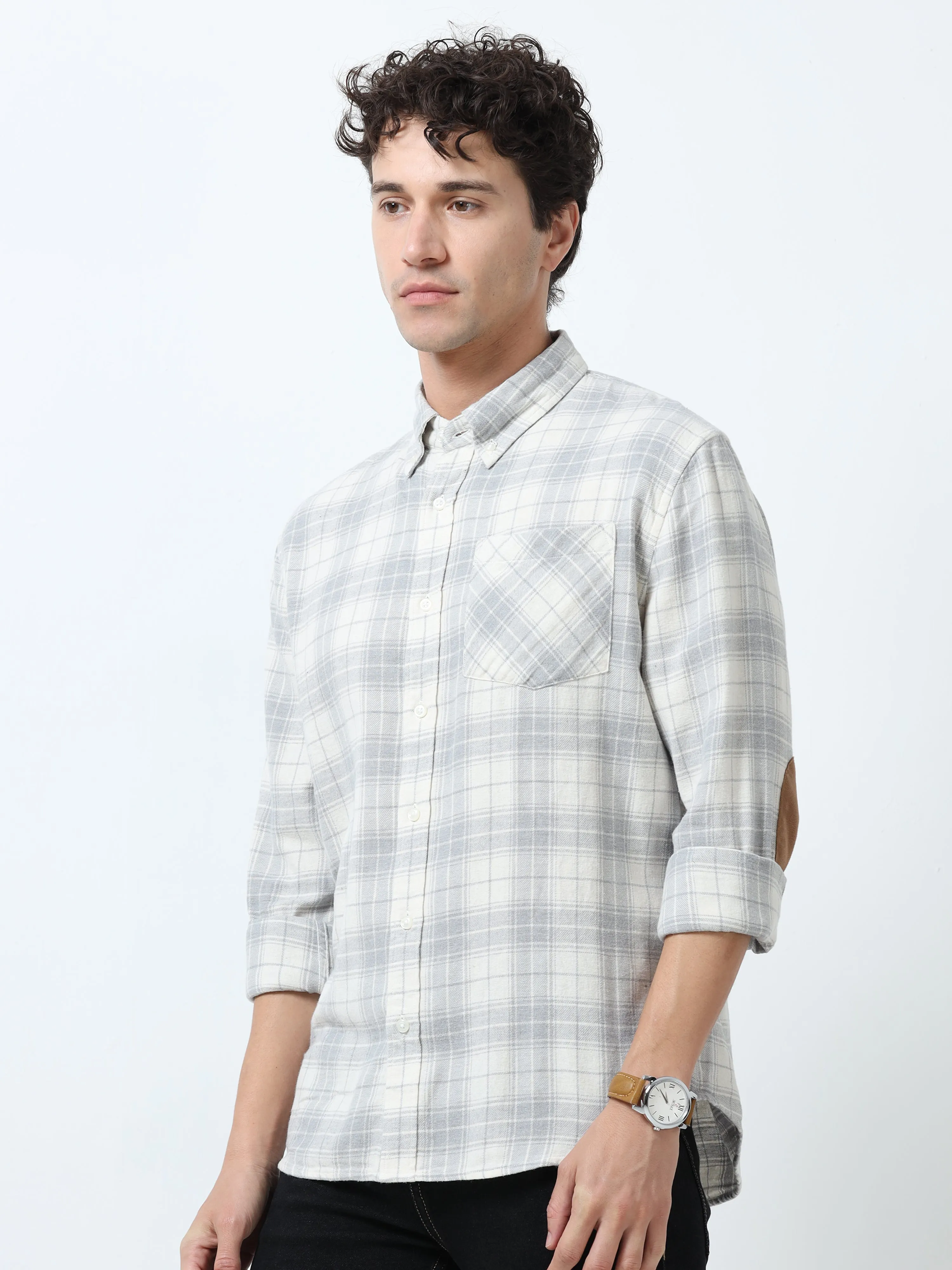 Clio - Brushed Checkered Shirt - White and Grey