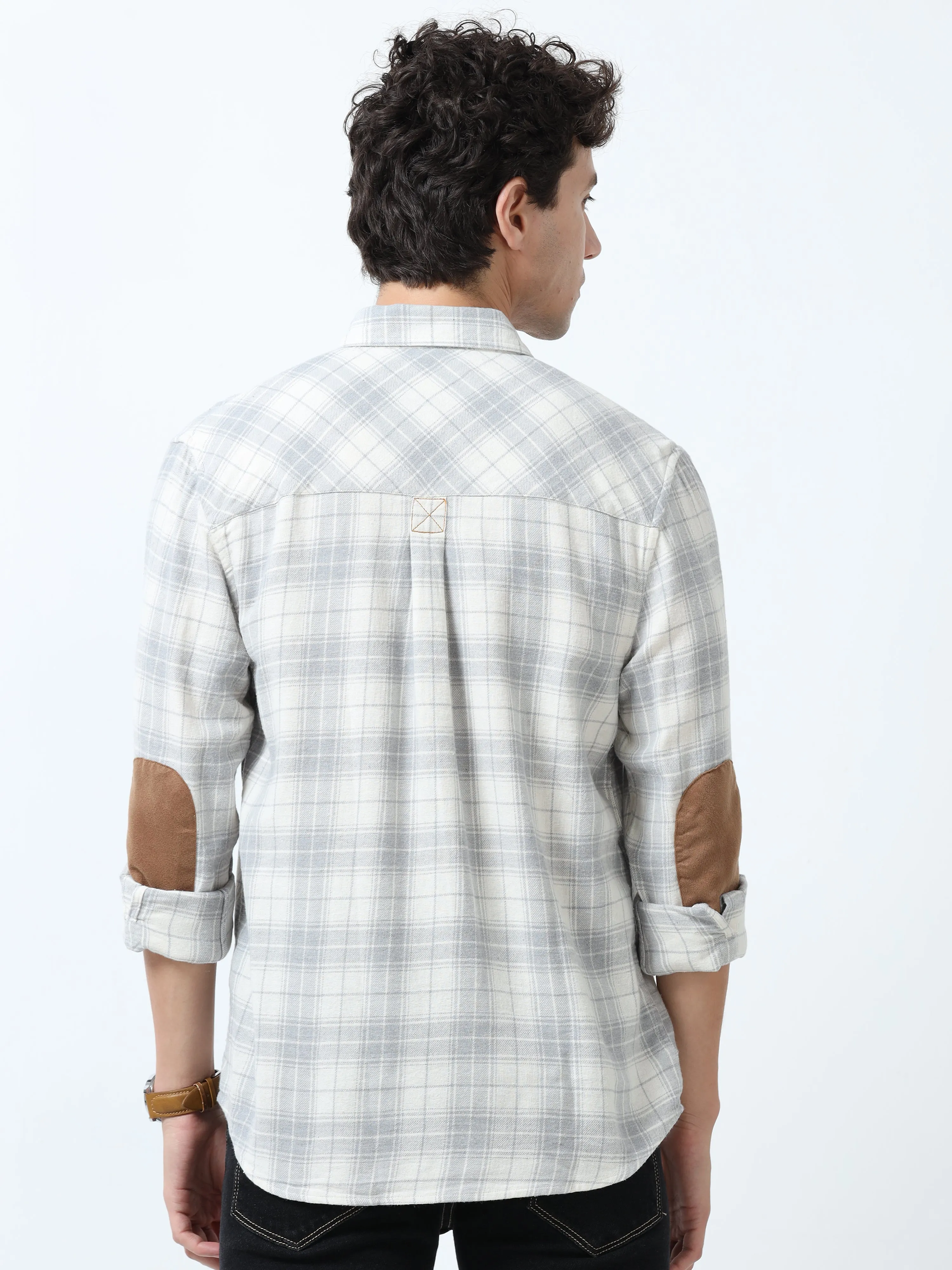 Clio - Brushed Checkered Shirt - White and Grey
