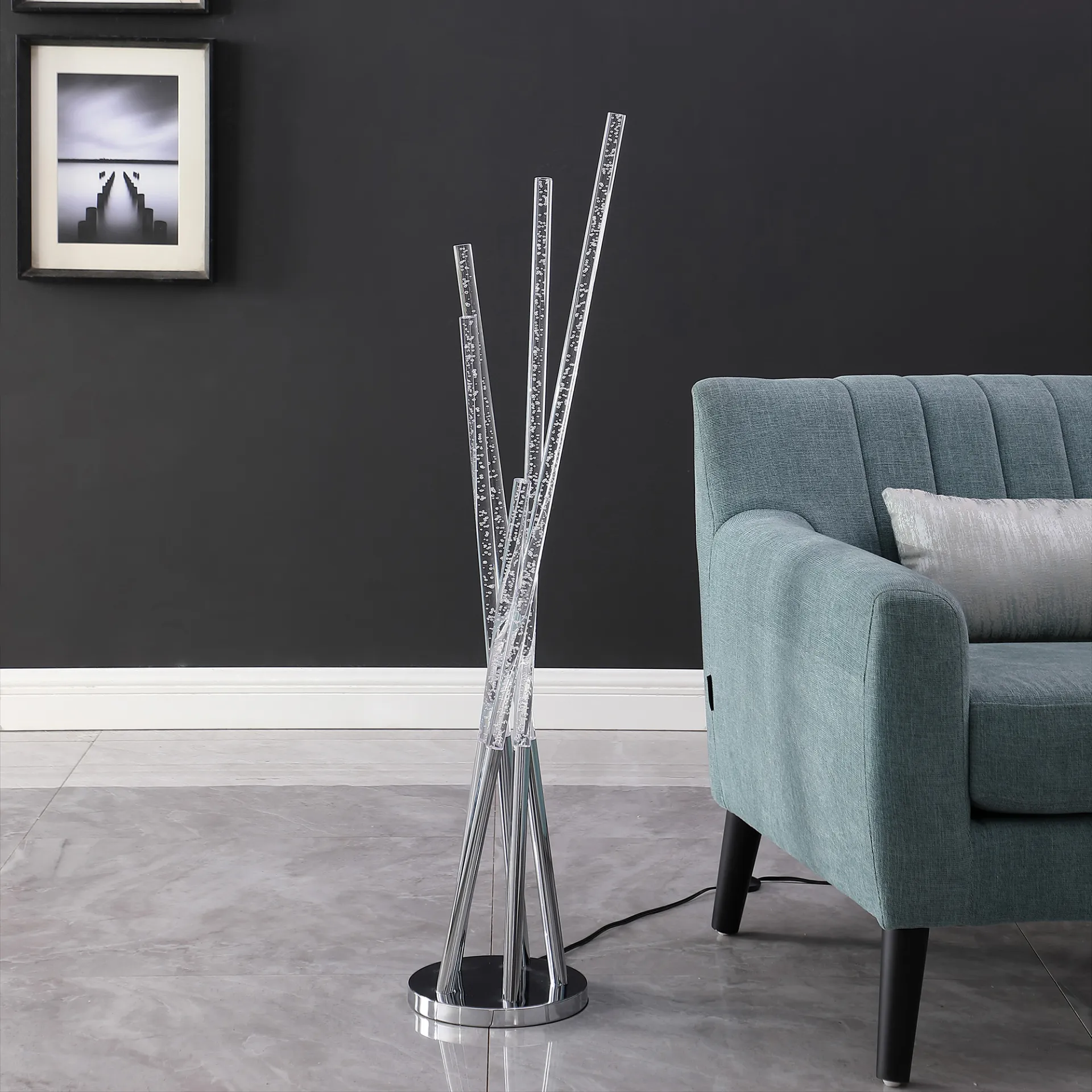 Contemporary Chrome Five Light LED Tubular Contemporary Floor Lamp