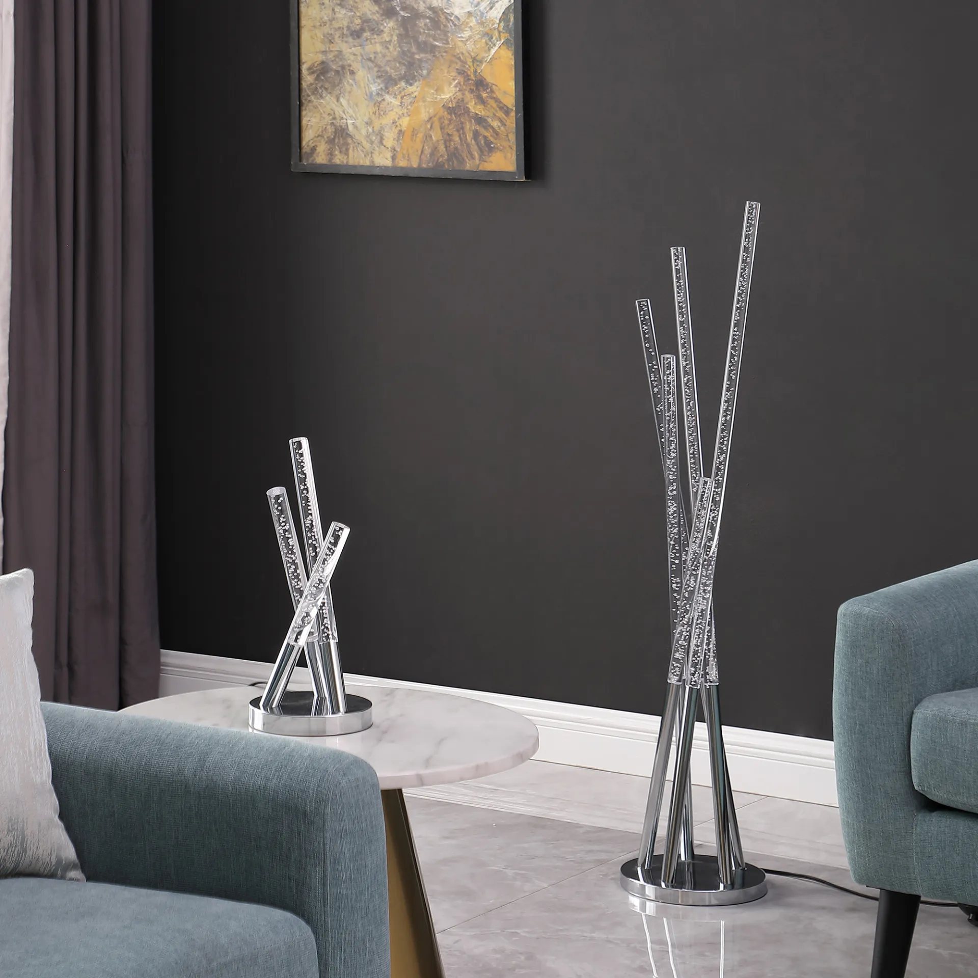 Contemporary Chrome Five Light LED Tubular Contemporary Floor Lamp
