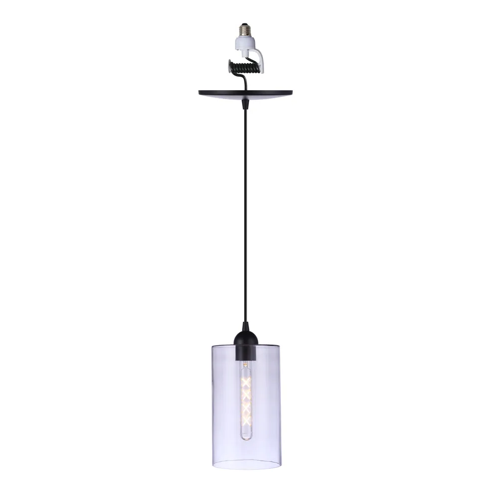 Extra Large Matte Black Clear Cylinder Instant Pendant Recessed Can Conversion Kit