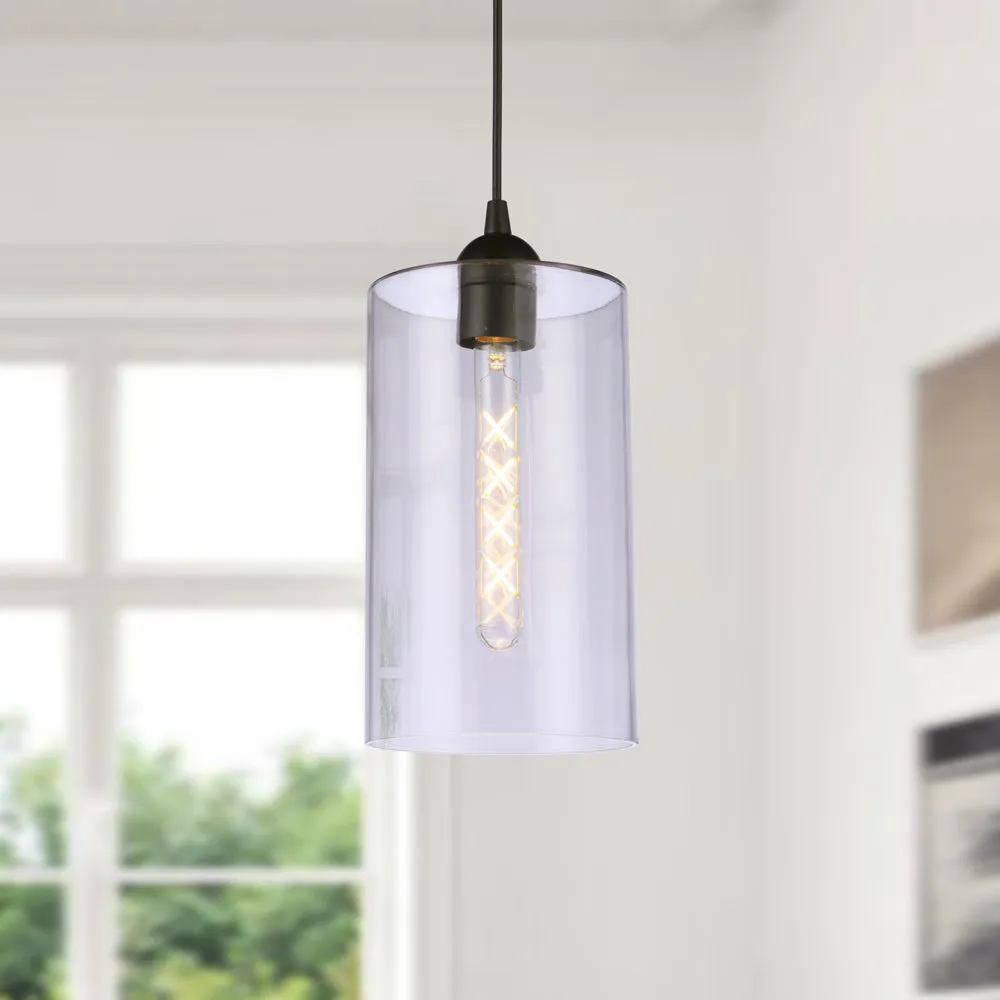 Extra Large Matte Black Clear Cylinder Instant Pendant Recessed Can Conversion Kit