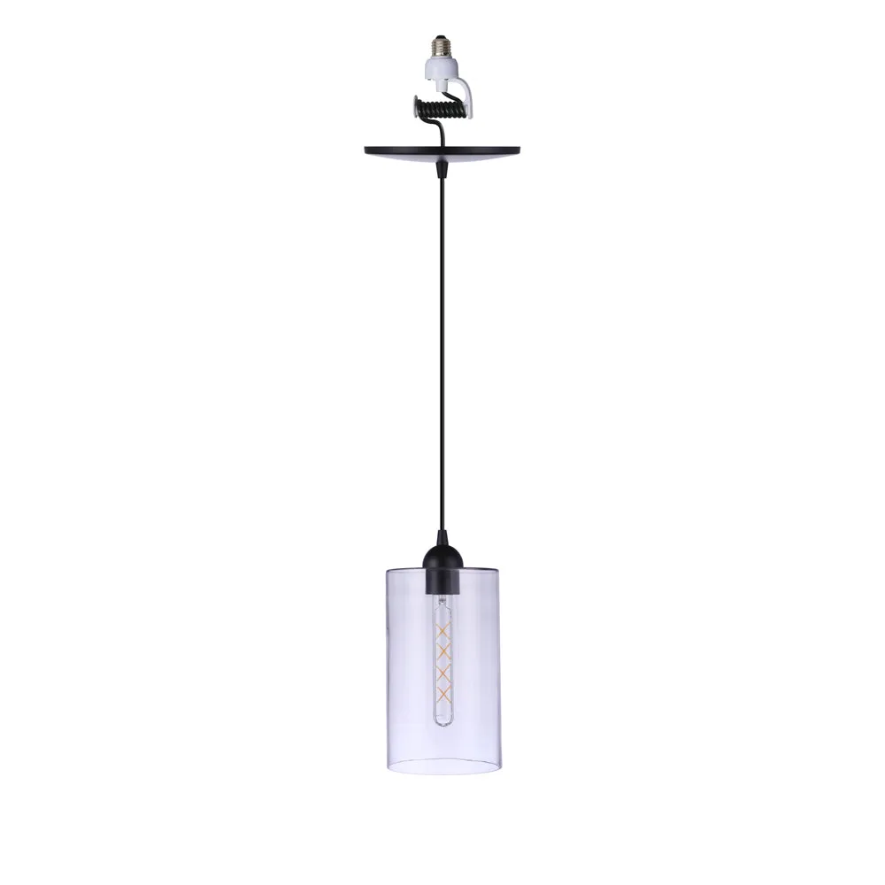 Extra Large Matte Black Clear Cylinder Instant Pendant Recessed Can Conversion Kit