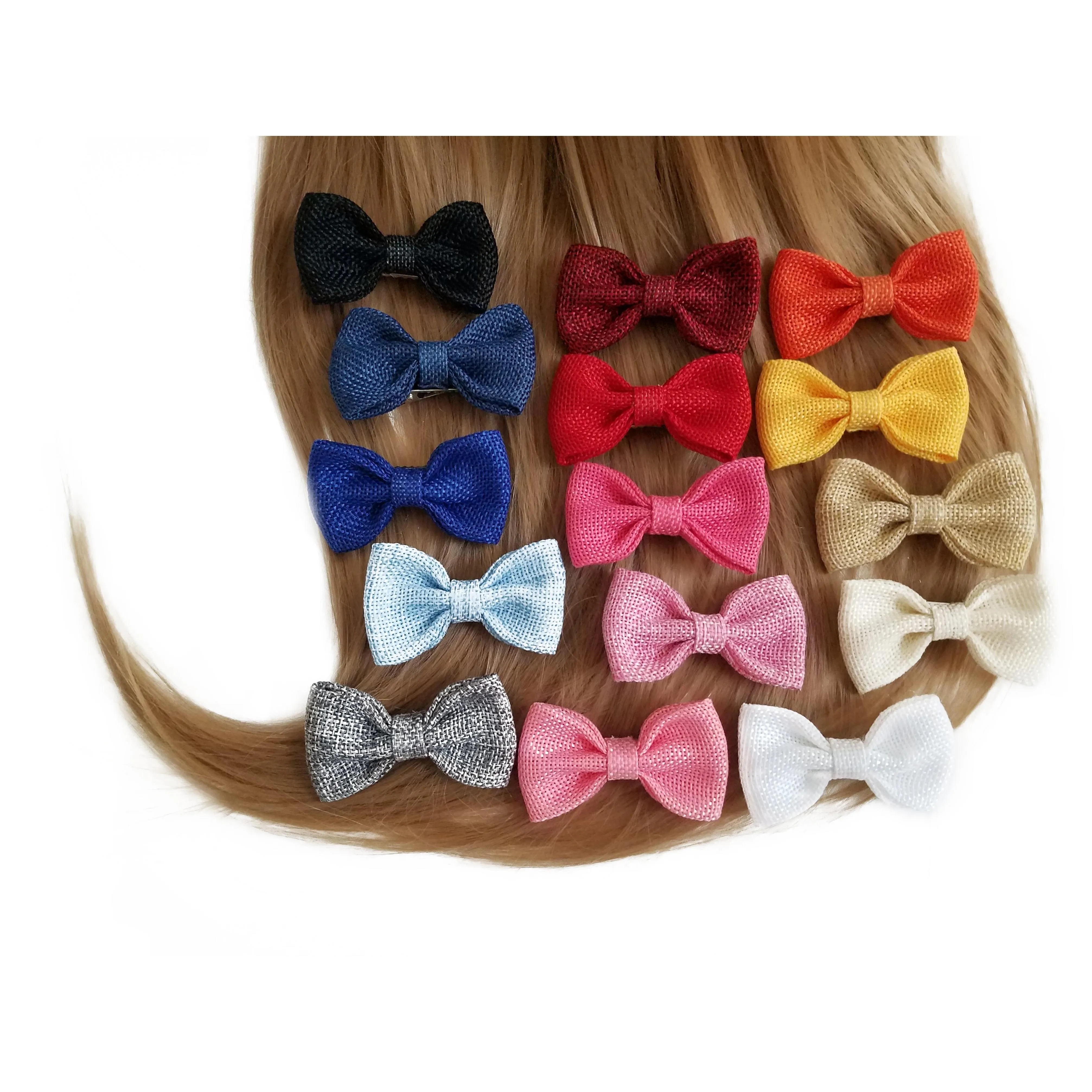 Grey 3" Burlap Hair Bow clips