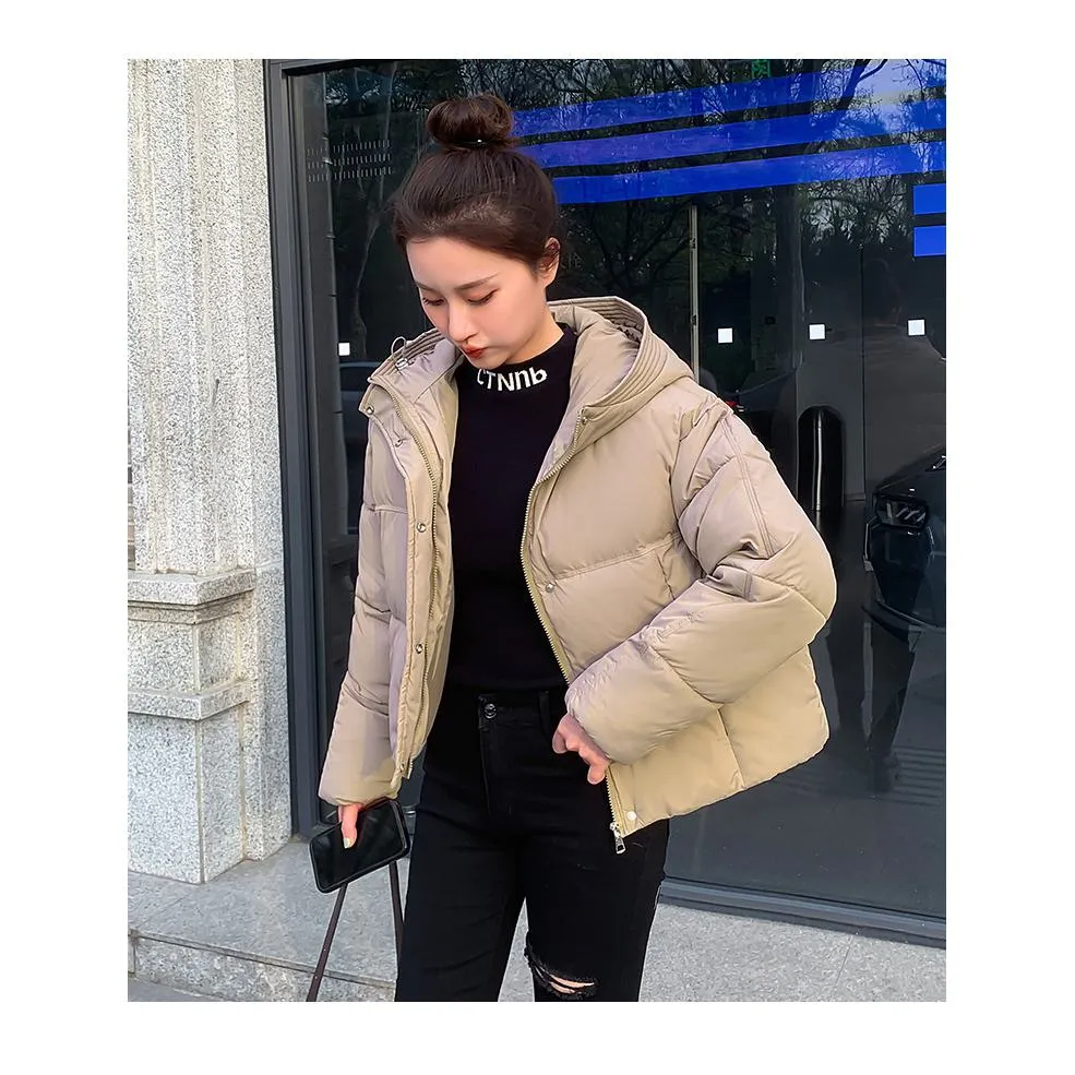 Hooded Zipper Cropped Puffer Jacket