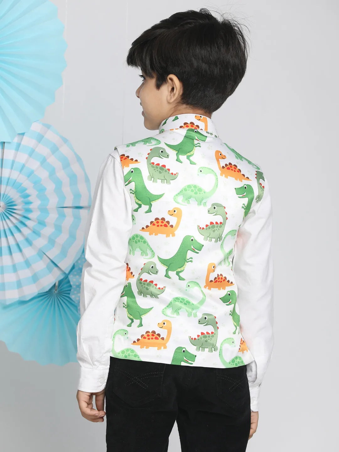 Jashvi Boys  Multicolor-Base-White Nehru Jacket