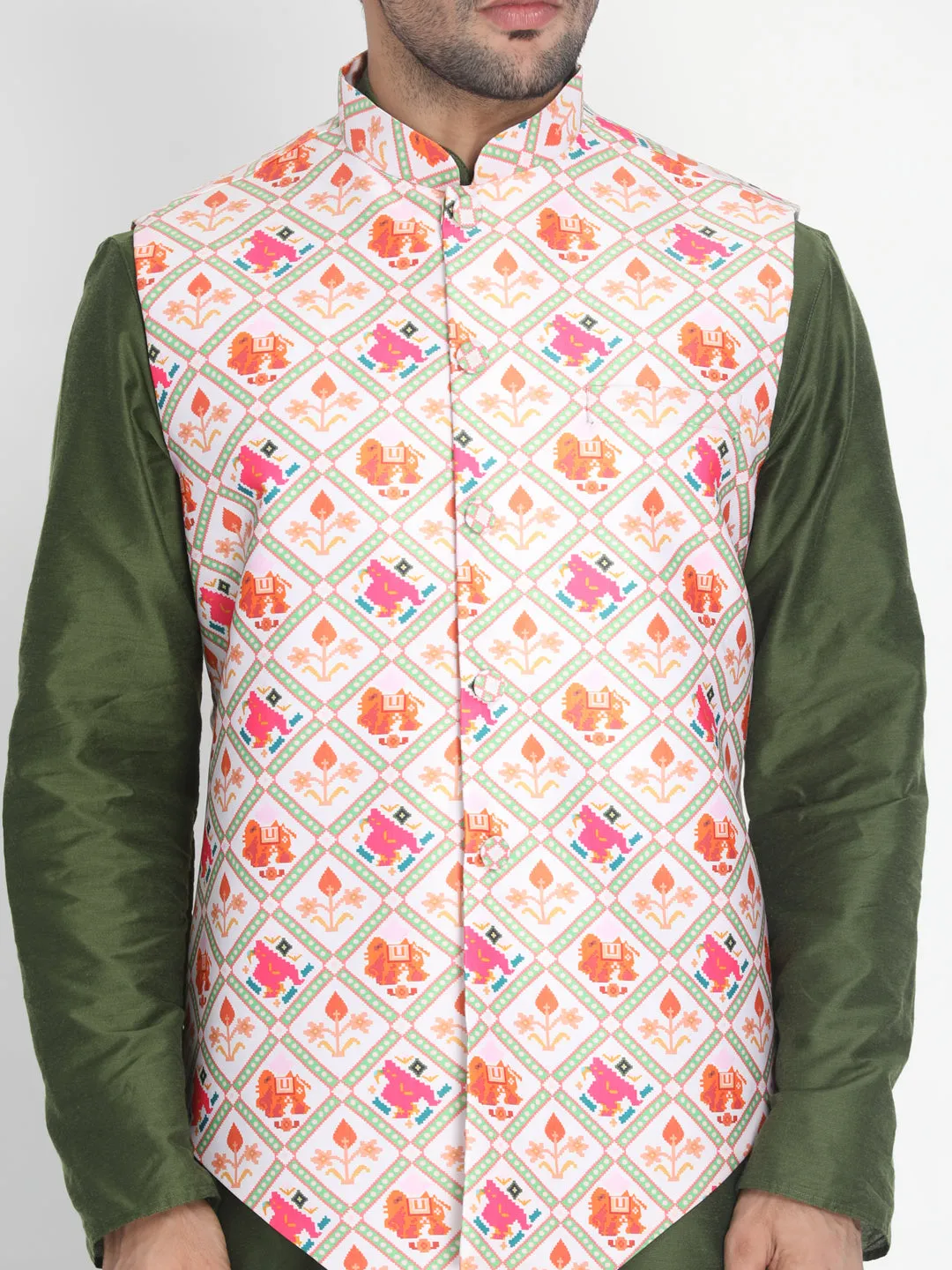 Jashvi Men's Pink Silk Blend Ethnic Jacket