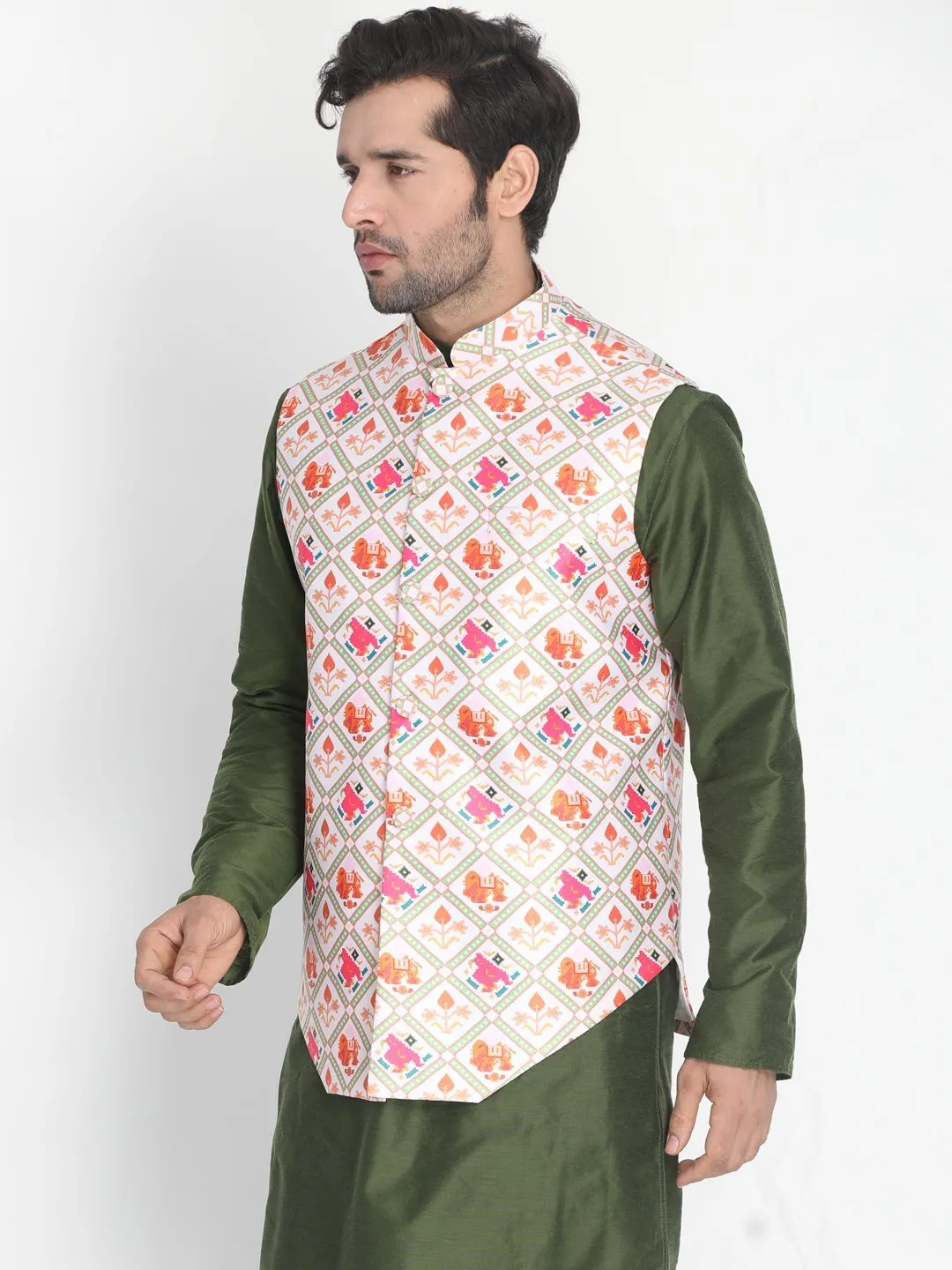 Jashvi Men's Pink Silk Blend Ethnic Jacket