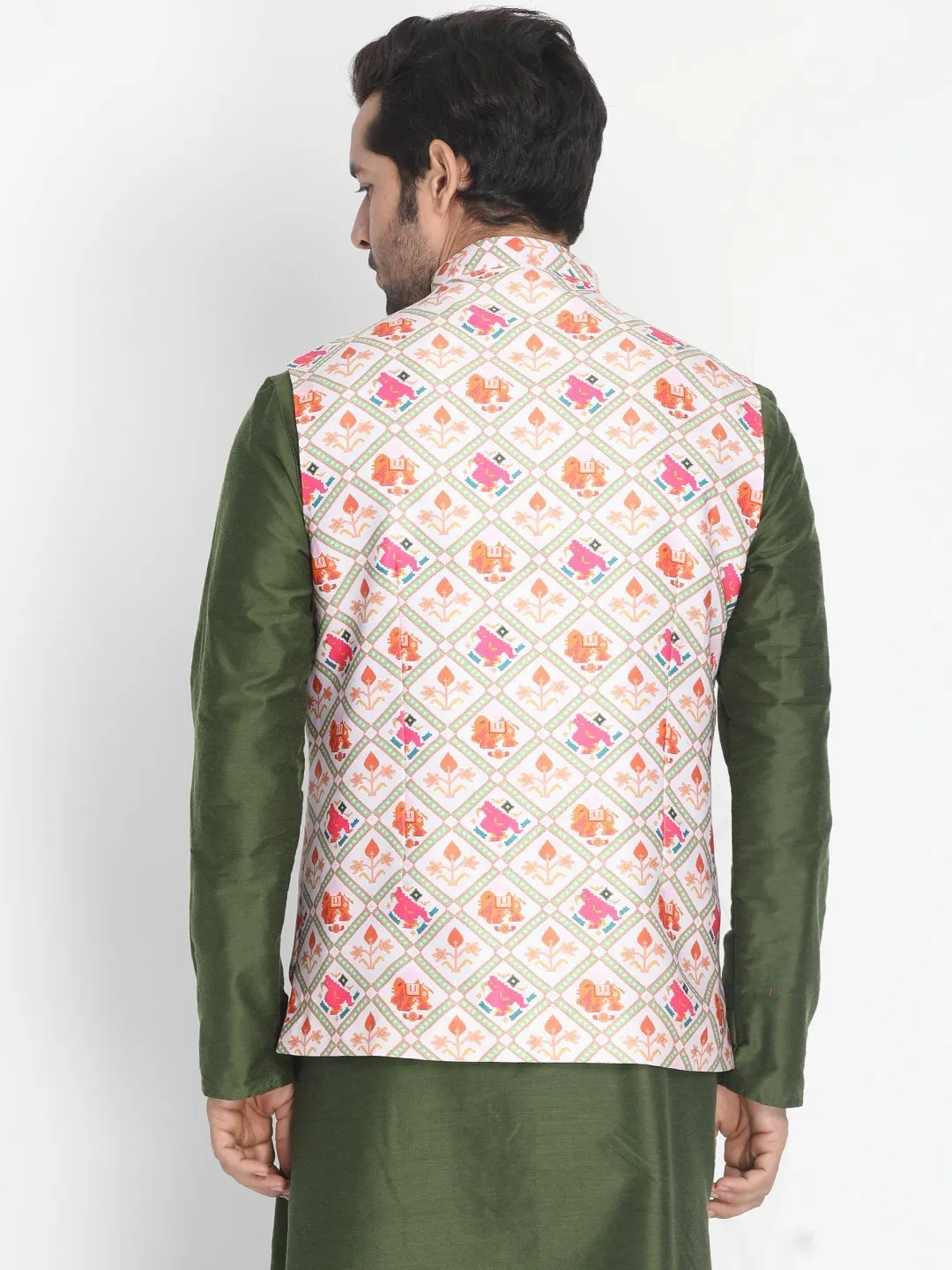Jashvi Men's Pink Silk Blend Ethnic Jacket