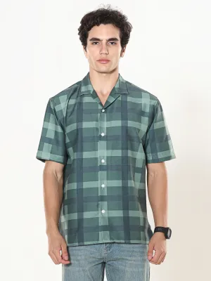 Kerenza - Checkered Lycra Shirt -Forest Green