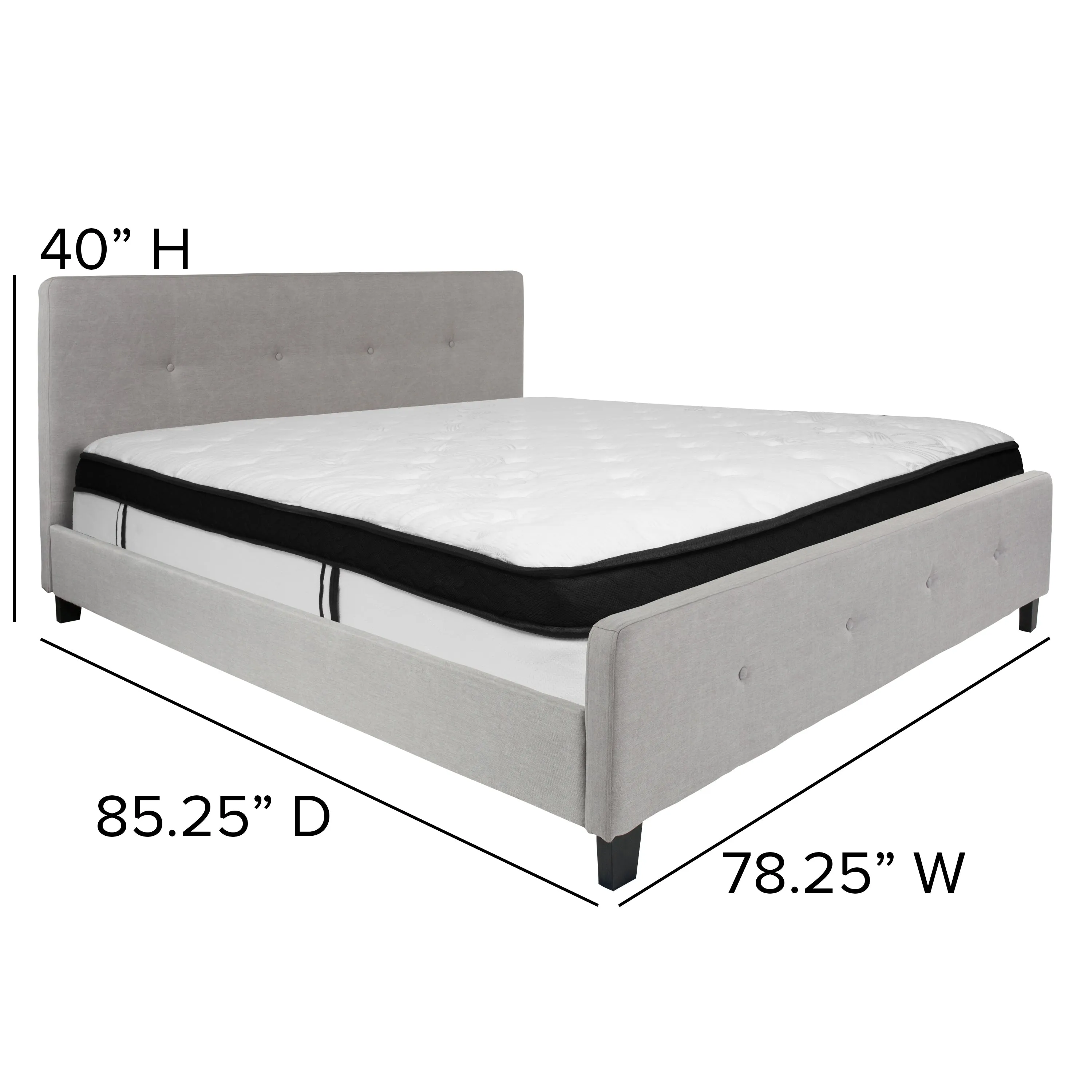 King Platform Bed Set-Gray HG-BMF-28-GG