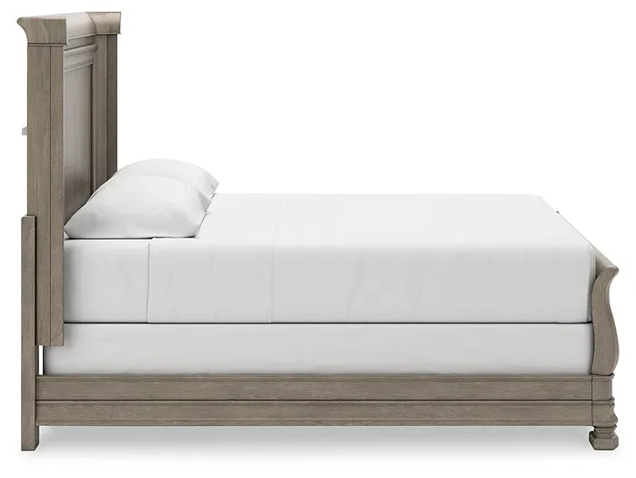 Lexorne California King Sleigh Bed with Mirrored Dresser and 2 Nightstands
