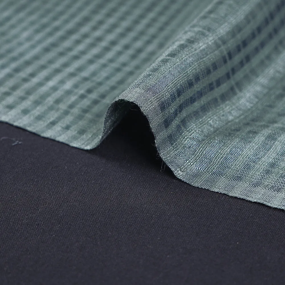 Light Green Vidarbha Tussar Silk Checks Handloom Fabric