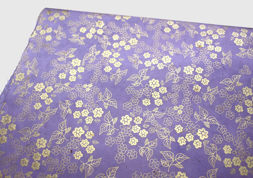 Light Purple with Golden Flower Printed Gift Wrapping Paper