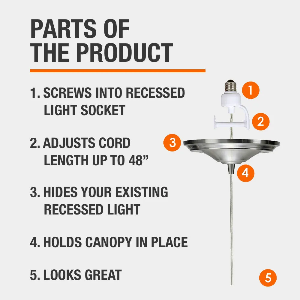 NEW Brushed Nickel Clear Glass Shade Instant Pendant Conversion Kit