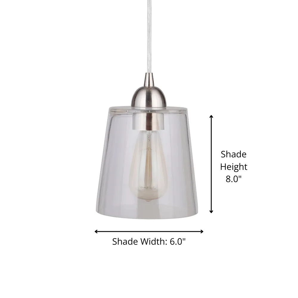 NEW Brushed Nickel Clear Glass Shade Instant Pendant Conversion Kit