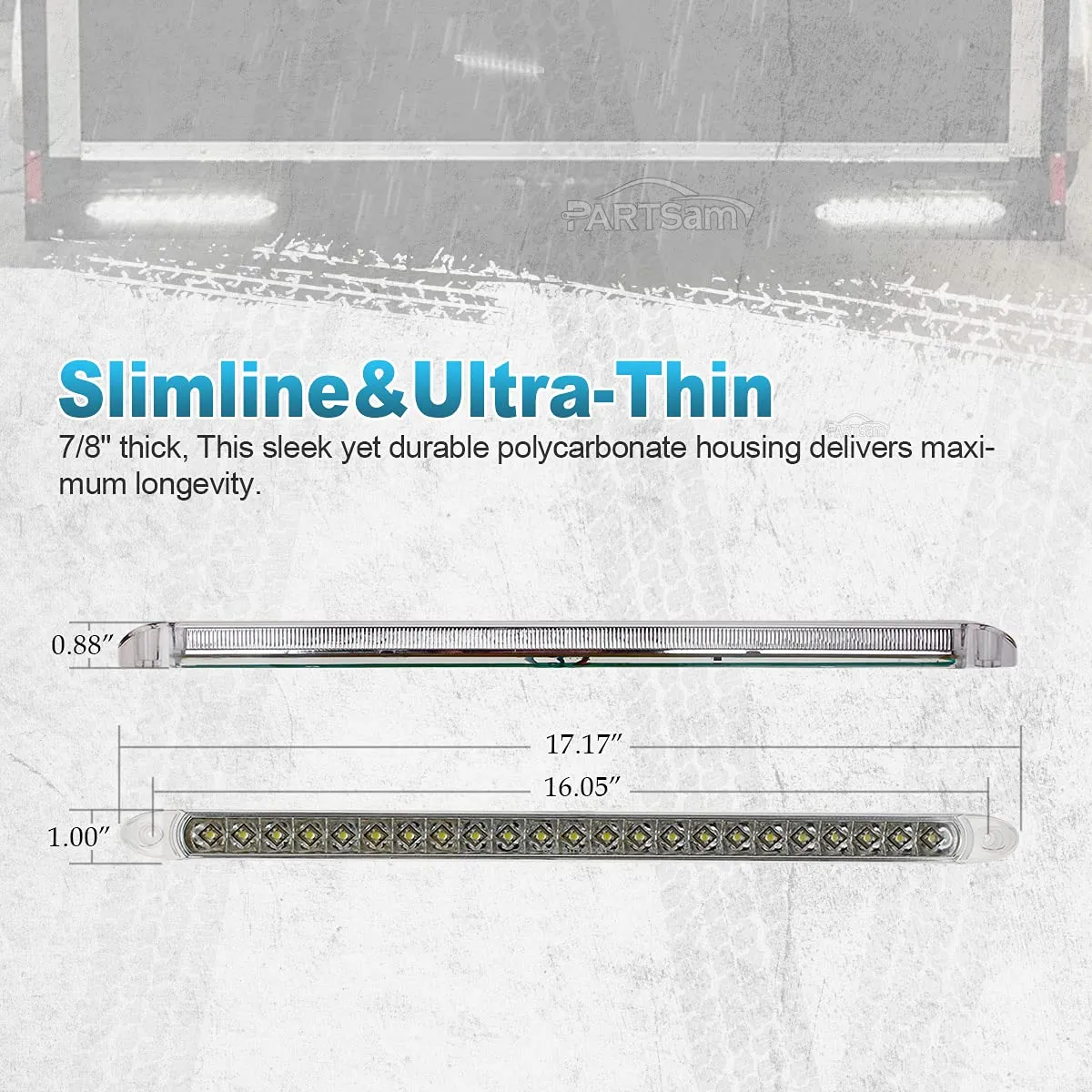 Partsam 2PCS 17" White 23LED Surface Mount Truck Reverse Backup Tail Light Bars Waterproof