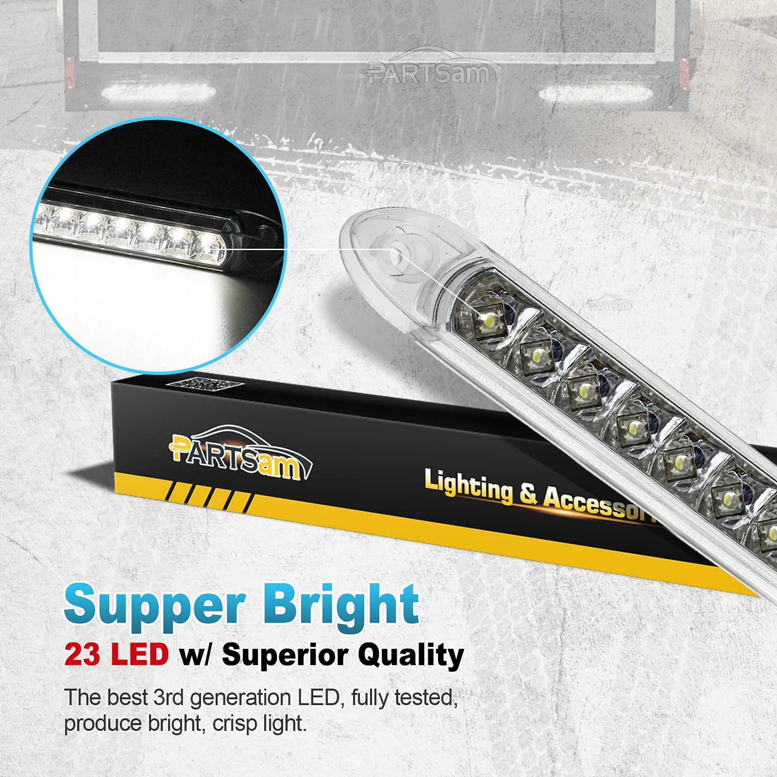 Partsam 2PCS 17" White 23LED Surface Mount Truck Reverse Backup Tail Light Bars Waterproof