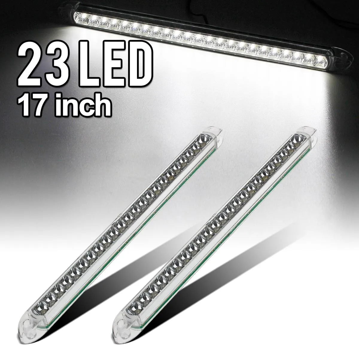 Partsam 2PCS 17" White 23LED Surface Mount Truck Reverse Backup Tail Light Bars Waterproof
